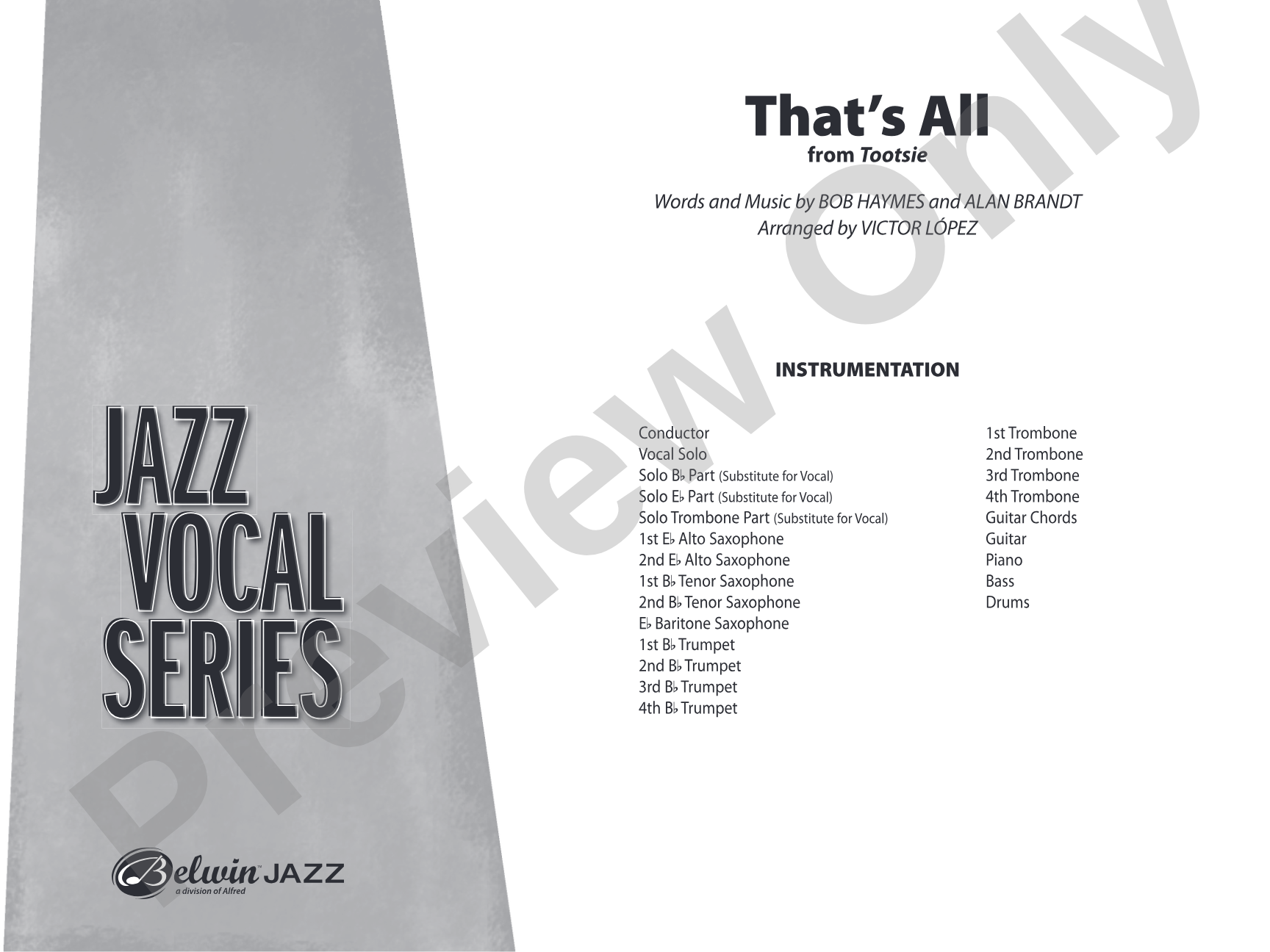 That's All: Vocal Solo with Jazz Ensemble Conductor Score & Parts