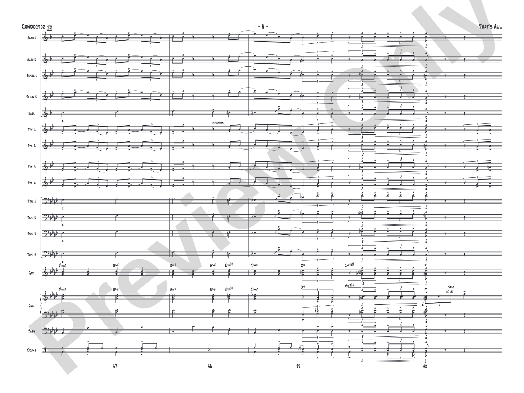 That's All: Vocal Solo with Jazz Ensemble Conductor Score & Parts