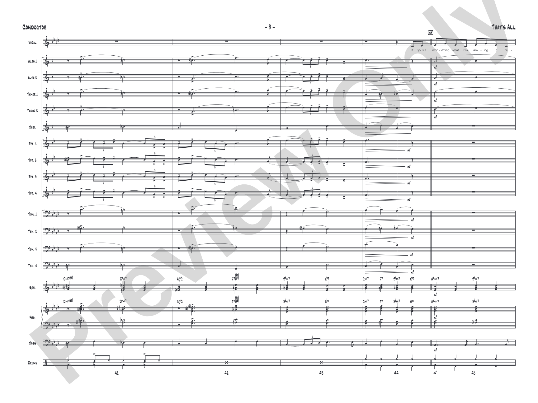 That's All: Vocal Solo with Jazz Ensemble Conductor Score & Parts