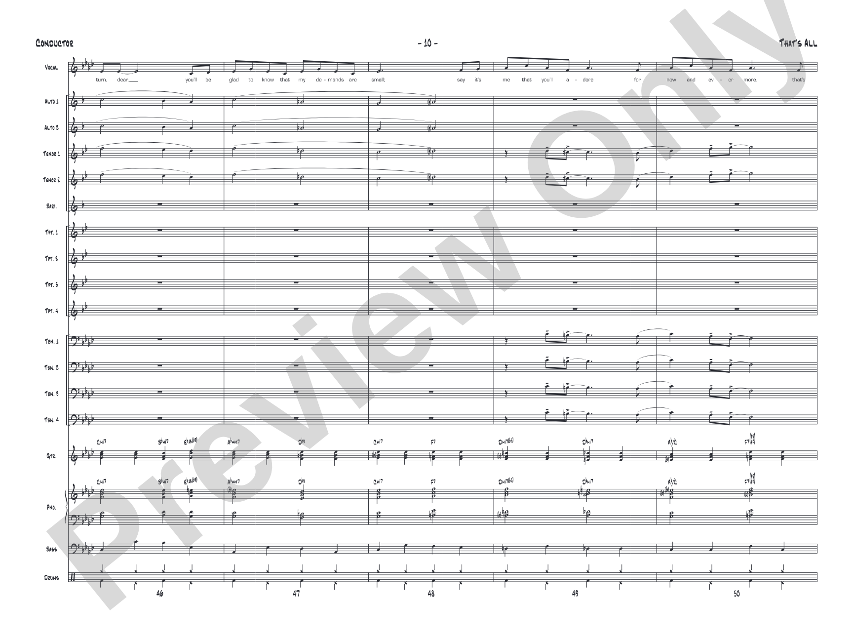 That's All: Vocal Solo with Jazz Ensemble Conductor Score & Parts