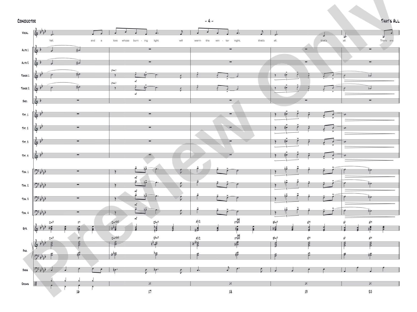 That's All: Vocal Solo with Jazz Ensemble Conductor Score & Parts