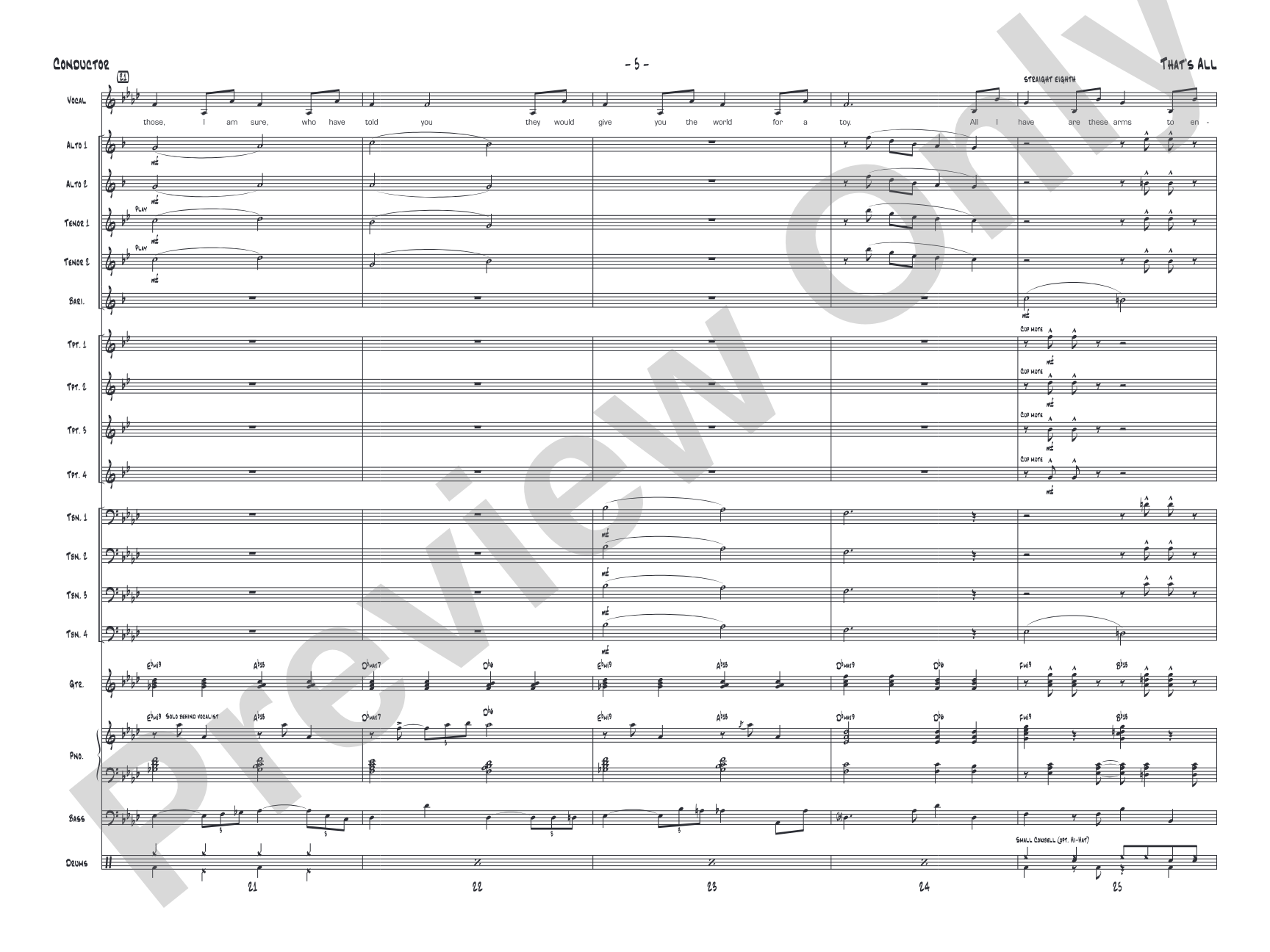 That's All: Vocal Solo with Jazz Ensemble Conductor Score & Parts