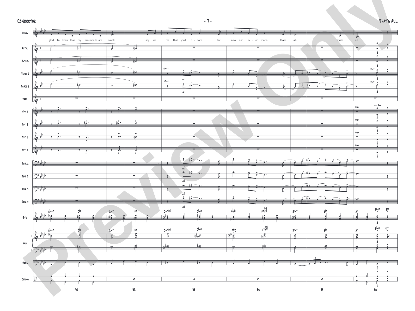 That's All: Vocal Solo with Jazz Ensemble Conductor Score & Parts
