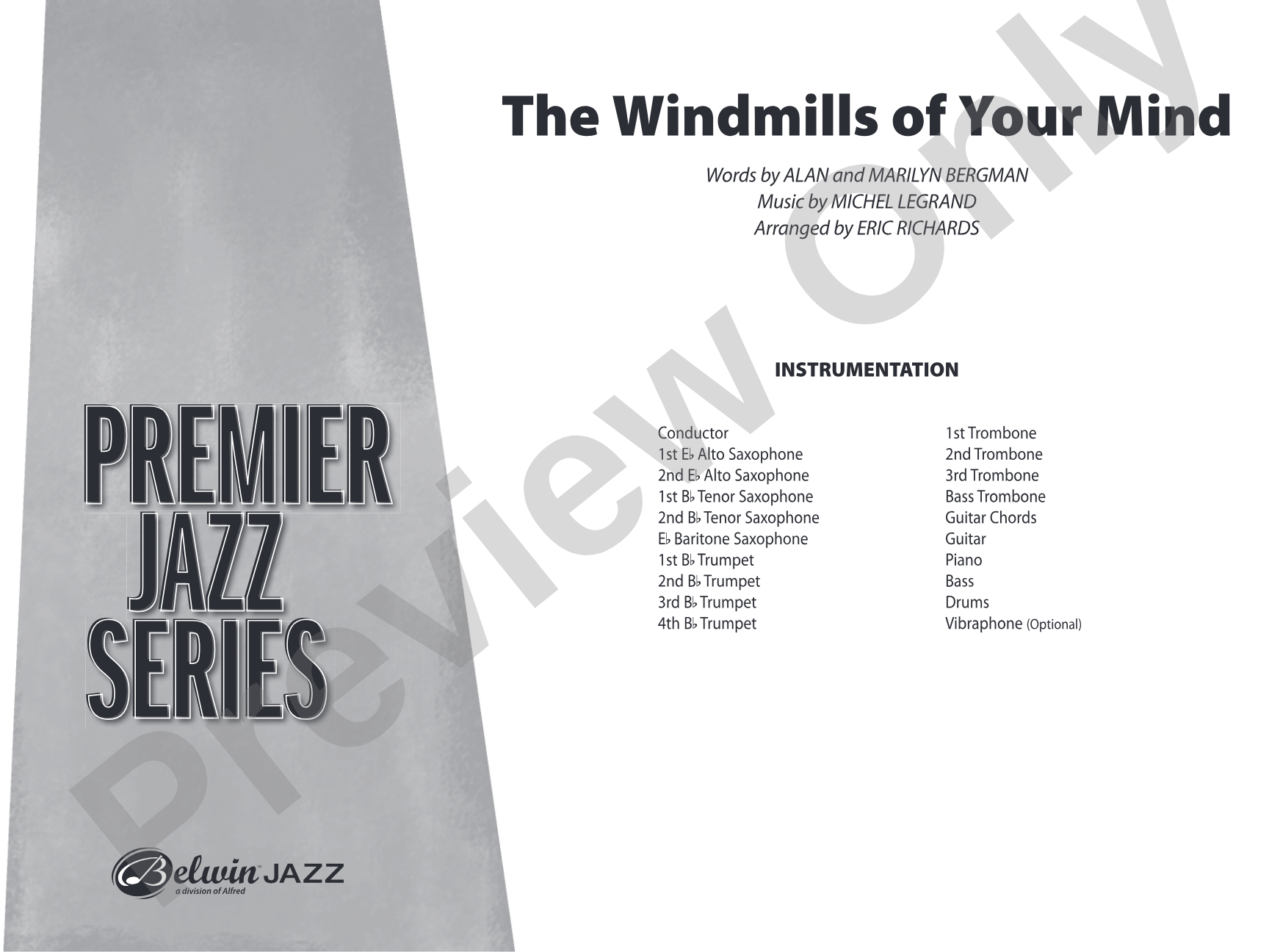 The Windmills of Your Mind: Jazz Ensemble Conductor Score & Parts