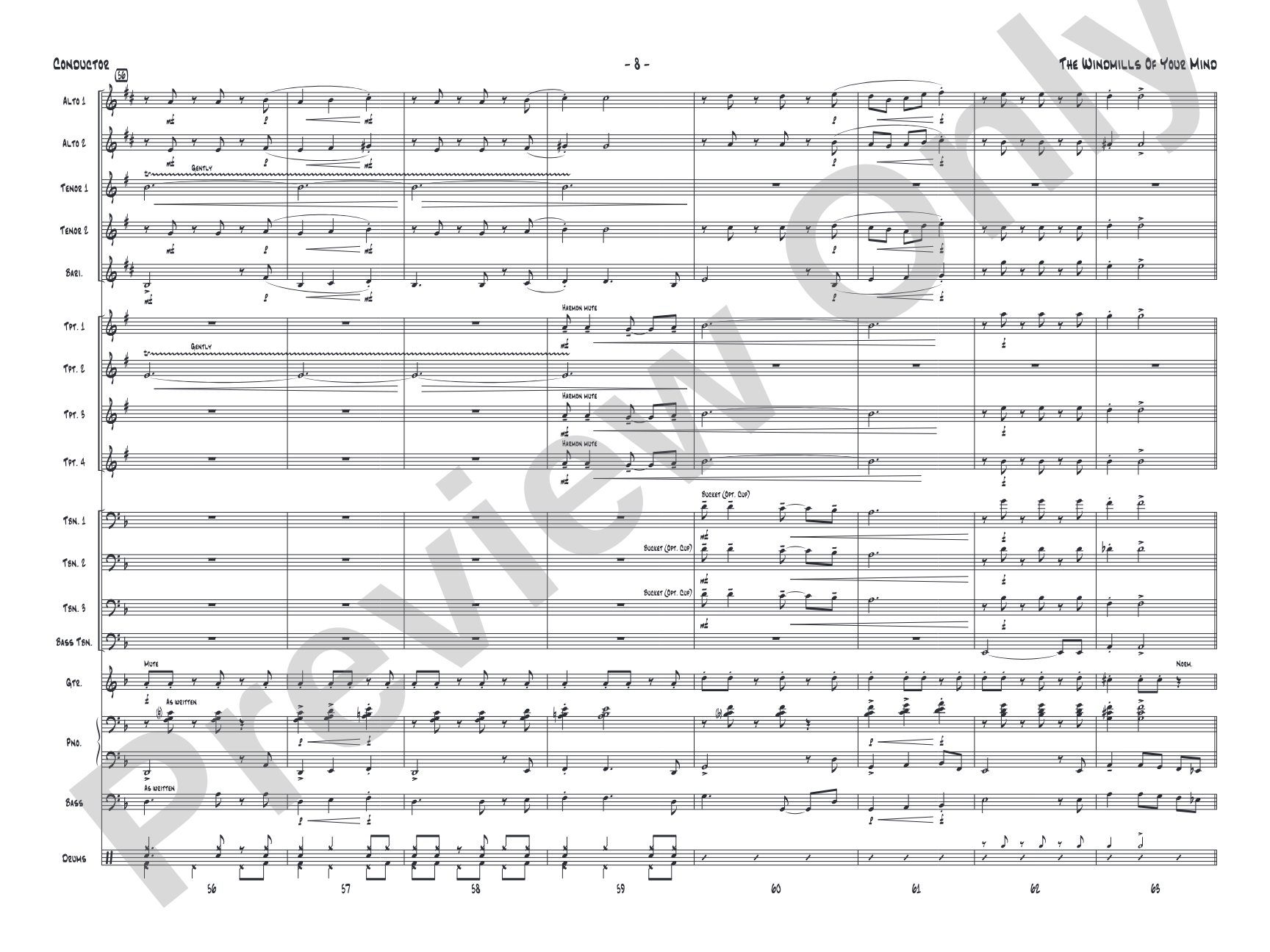 The Windmills of Your Mind: Jazz Ensemble Conductor Score & Parts