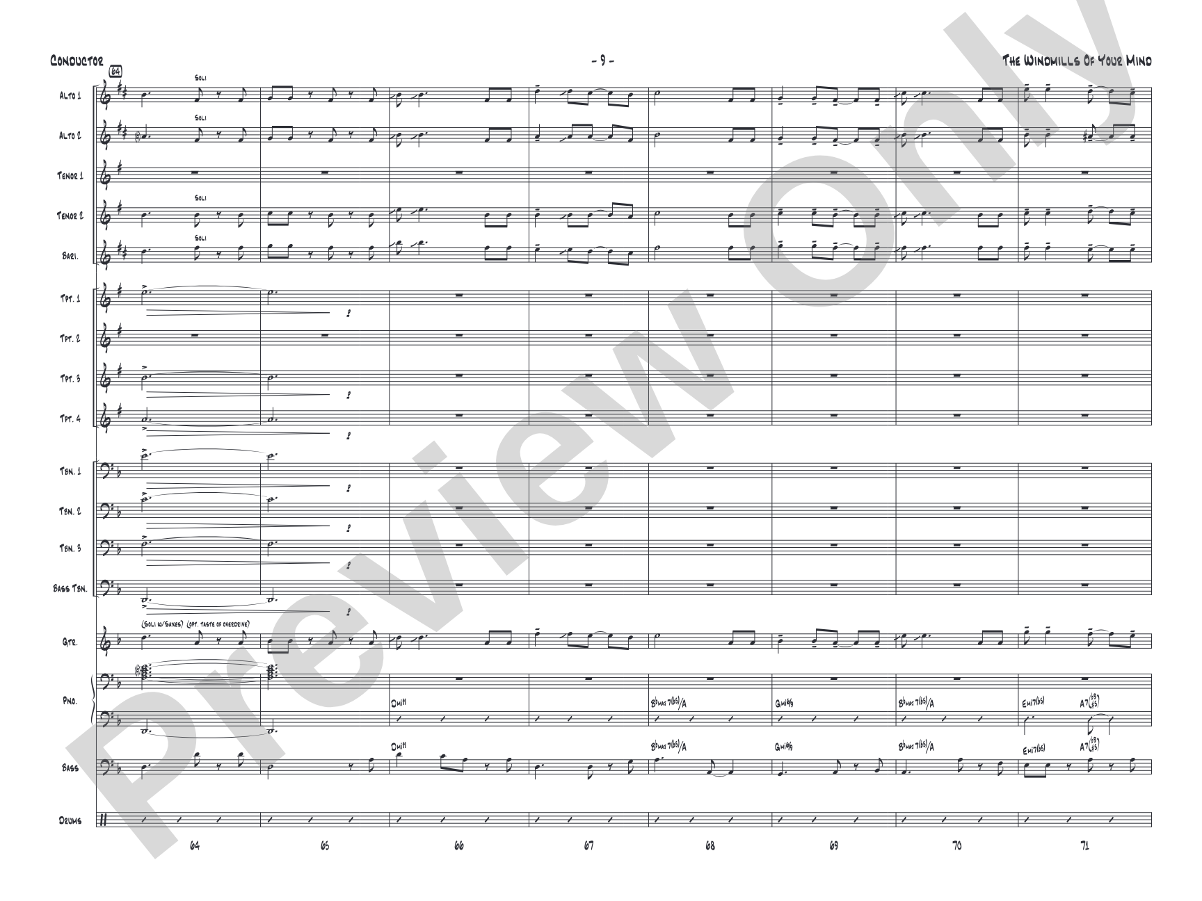 The Windmills of Your Mind: Jazz Ensemble Conductor Score & Parts