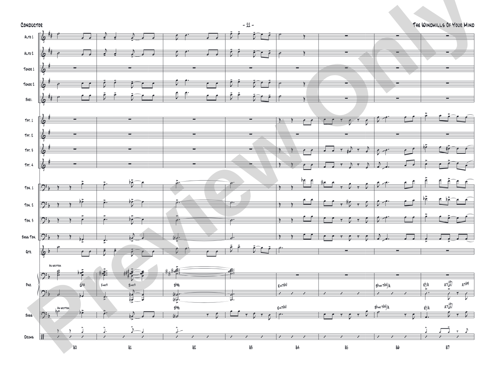 The Windmills of Your Mind: Jazz Ensemble Conductor Score & Parts