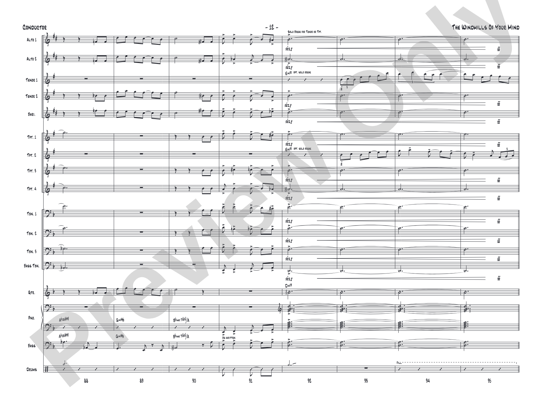 The Windmills of Your Mind: Jazz Ensemble Conductor Score & Parts