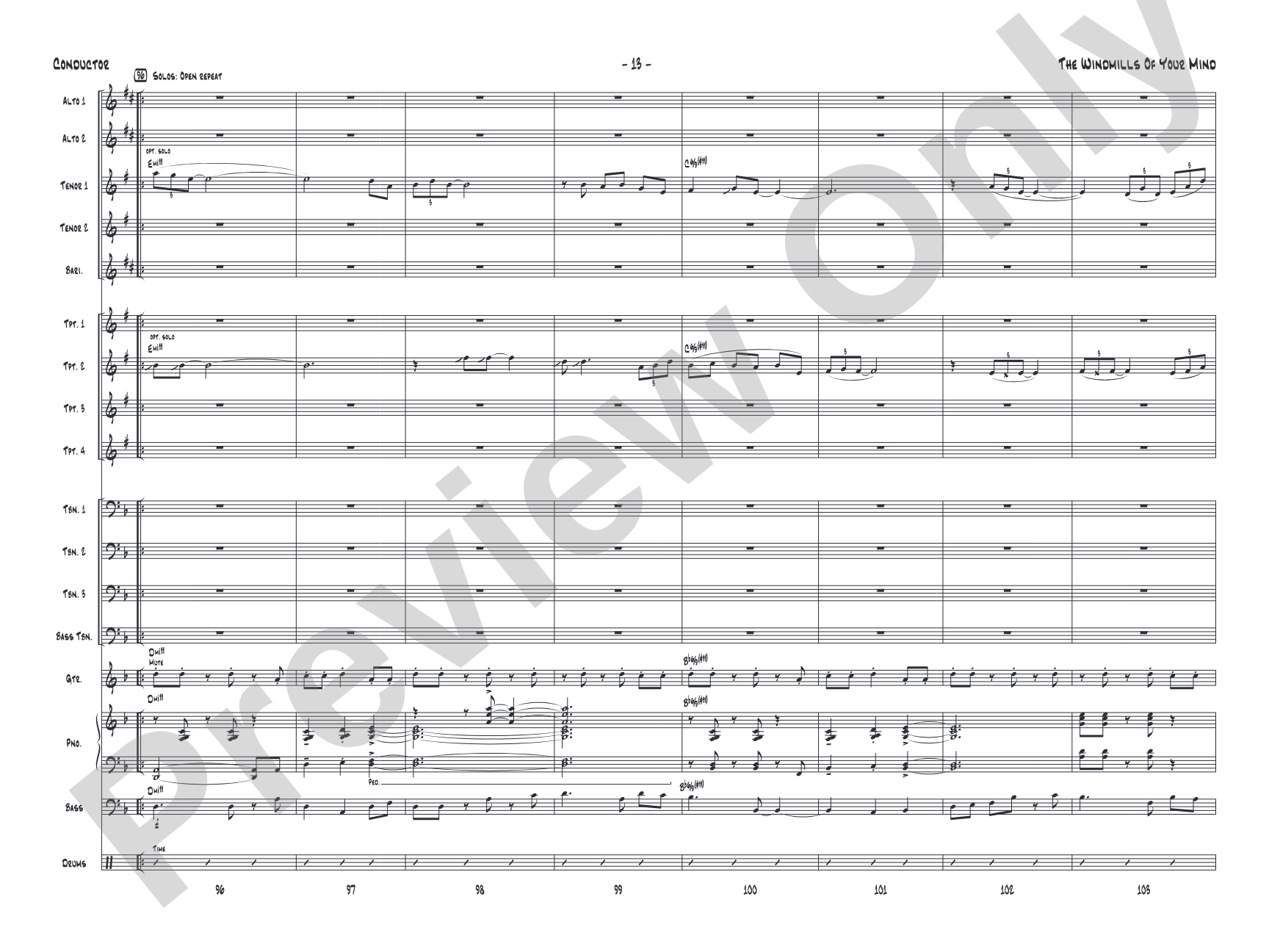 The Windmills of Your Mind: Jazz Ensemble Conductor Score & Parts