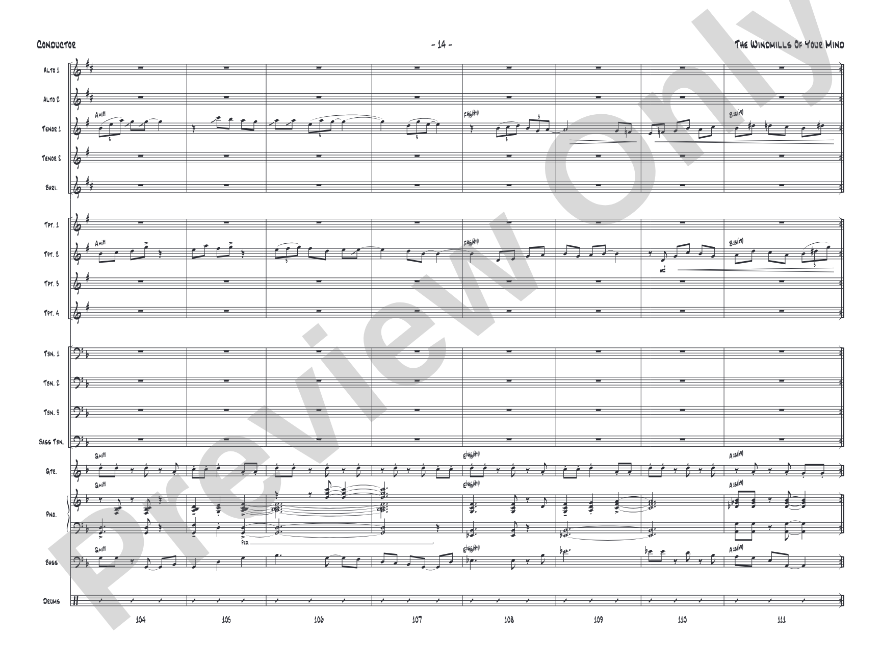 The Windmills of Your Mind: Jazz Ensemble Conductor Score & Parts
