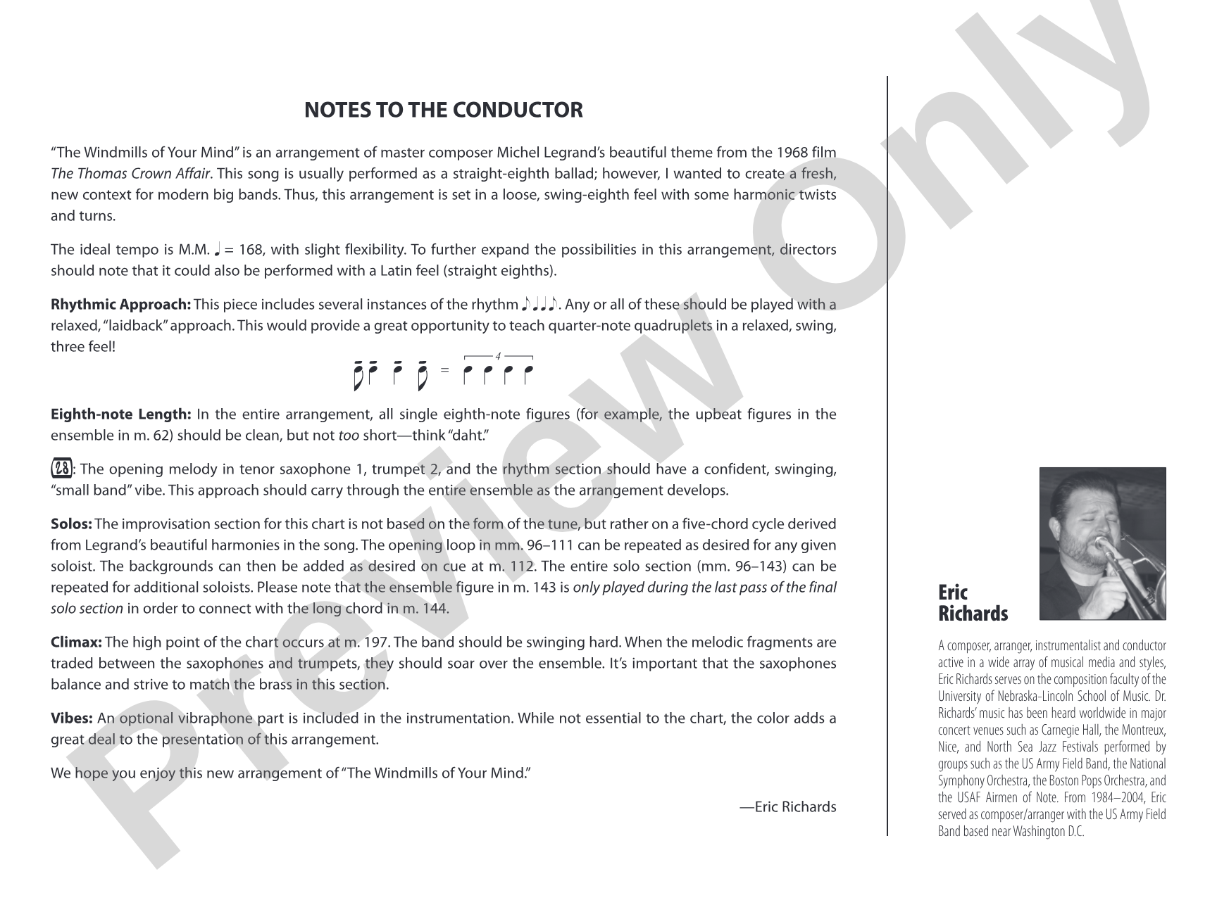 The Windmills of Your Mind: Jazz Ensemble Conductor Score & Parts