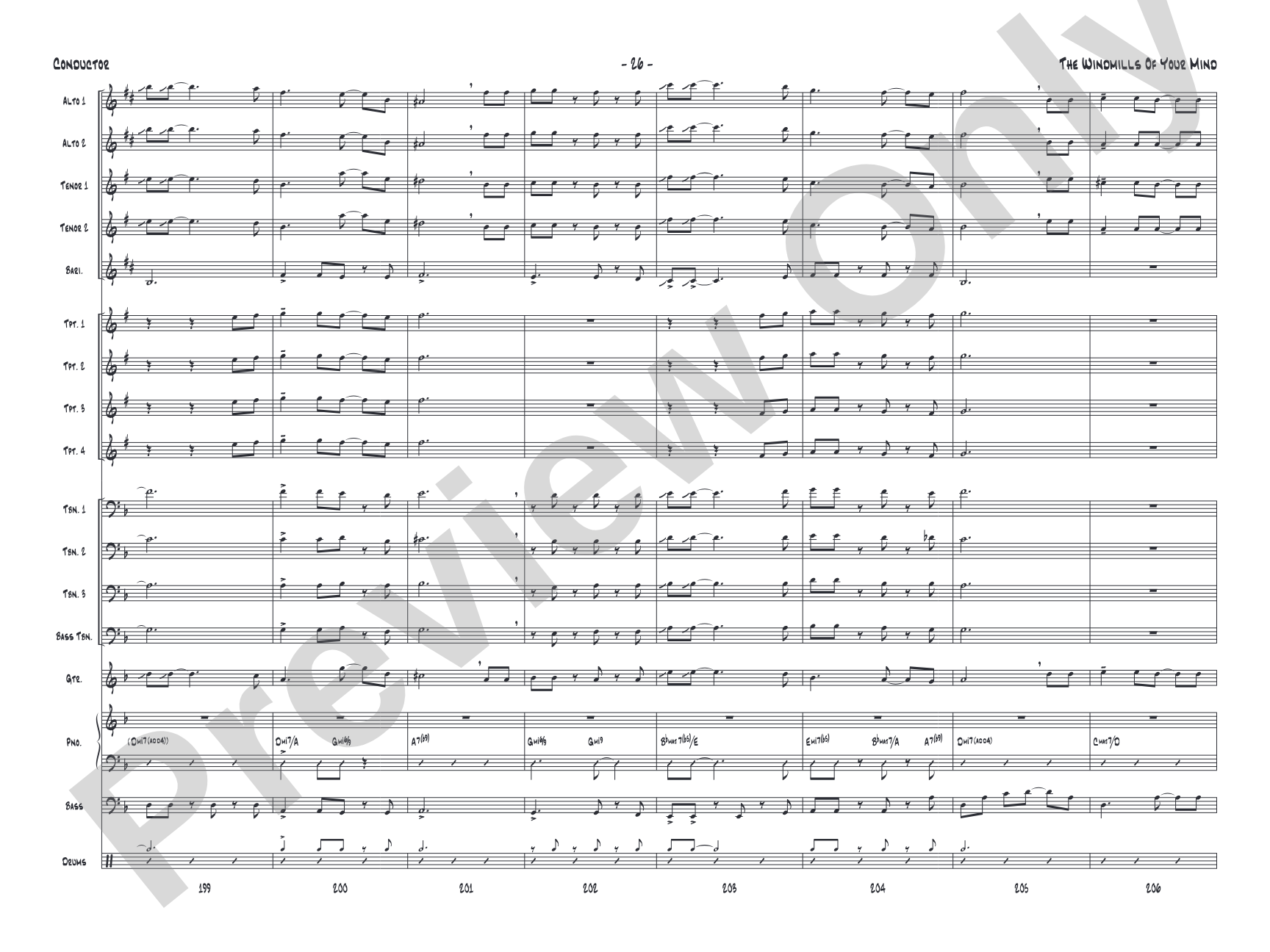 The Windmills of Your Mind: Jazz Ensemble Conductor Score & Parts