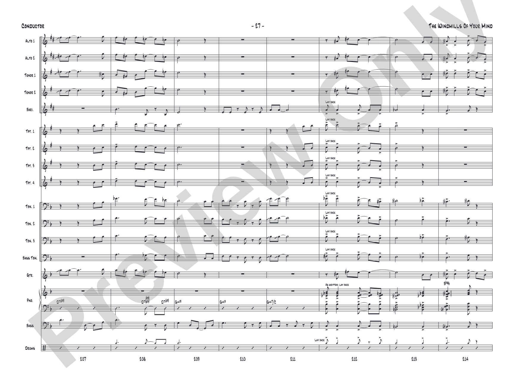 The Windmills of Your Mind: Jazz Ensemble Conductor Score & Parts