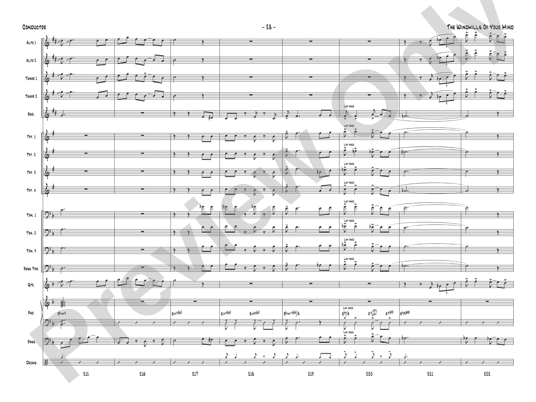 The Windmills of Your Mind: Jazz Ensemble Conductor Score & Parts