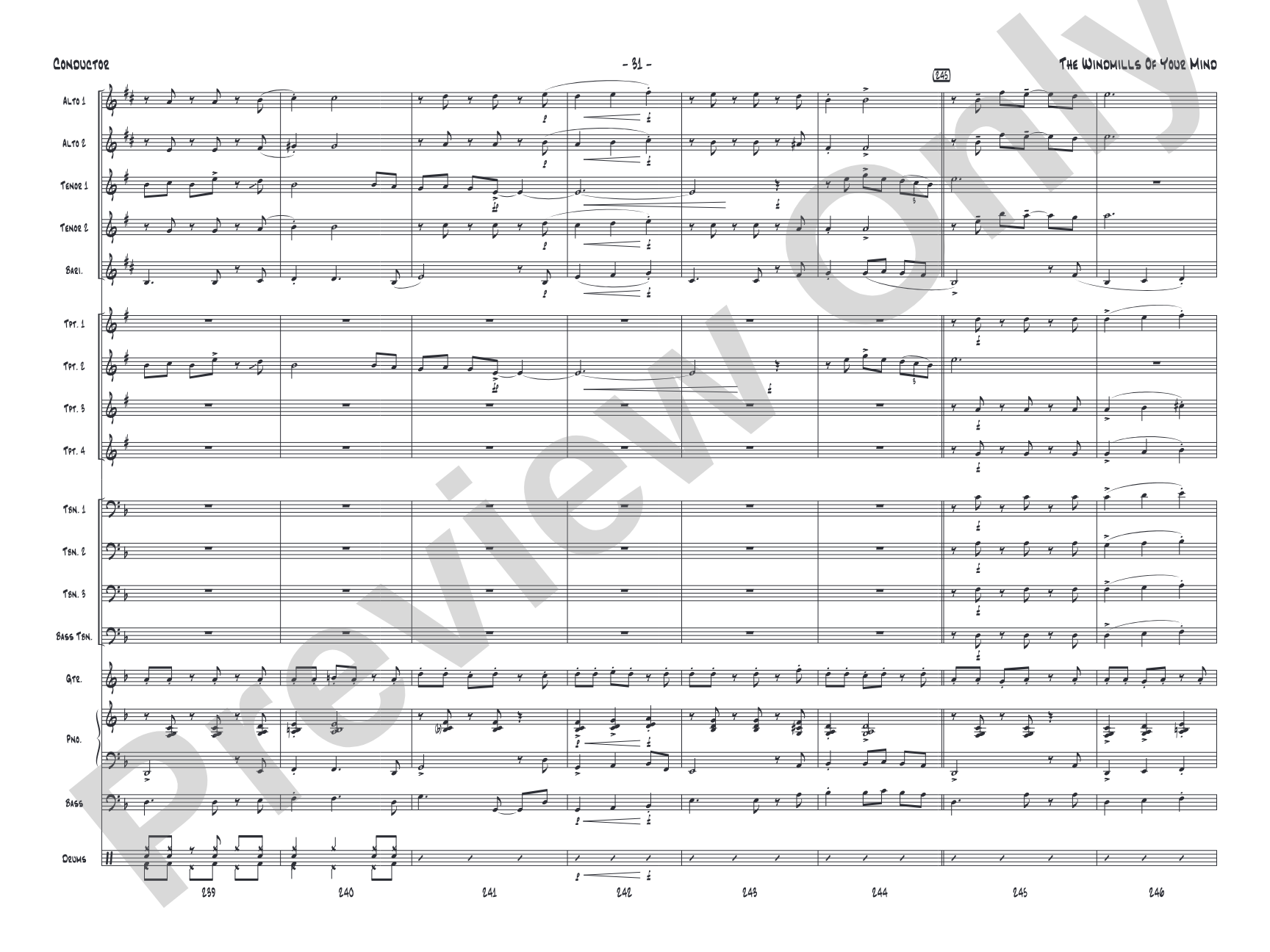 The Windmills of Your Mind: Jazz Ensemble Conductor Score & Parts