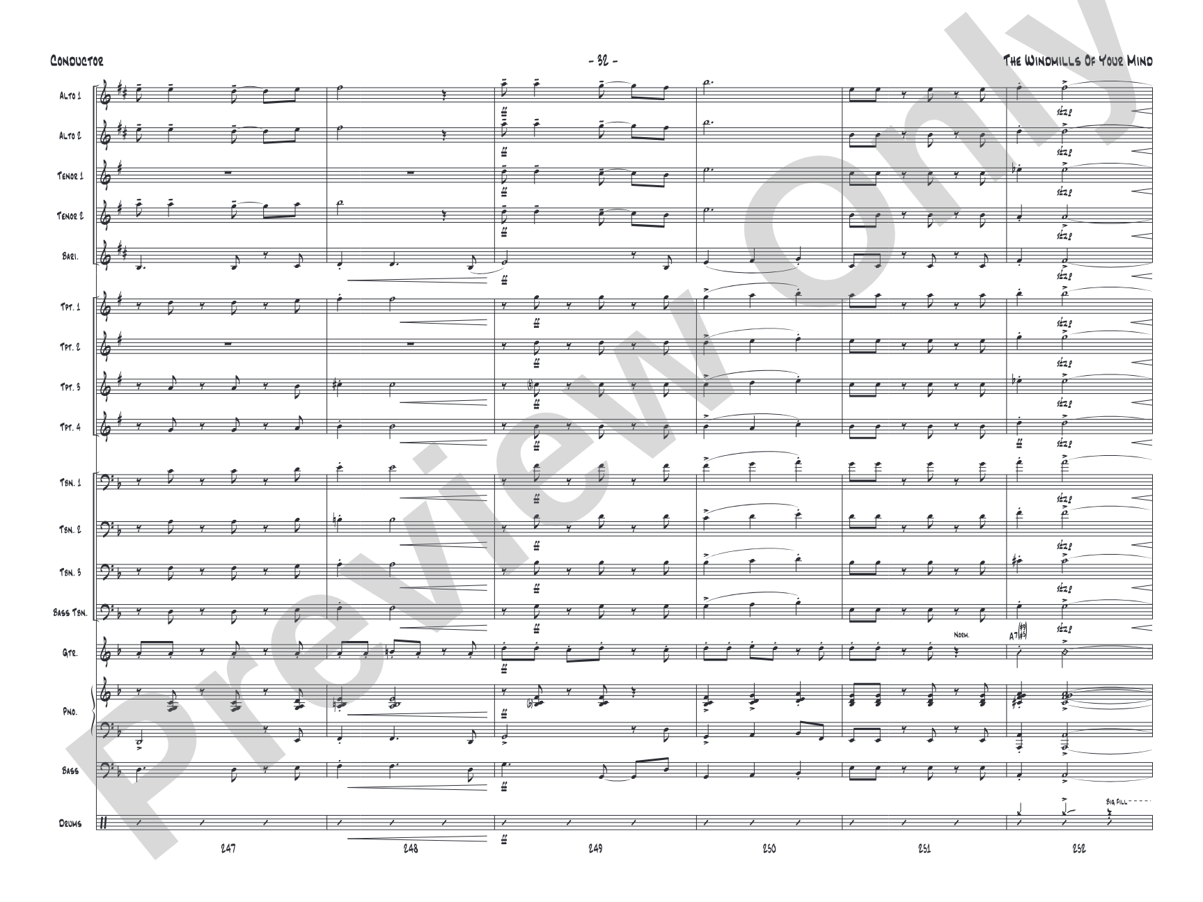 The Windmills of Your Mind: Jazz Ensemble Conductor Score & Parts