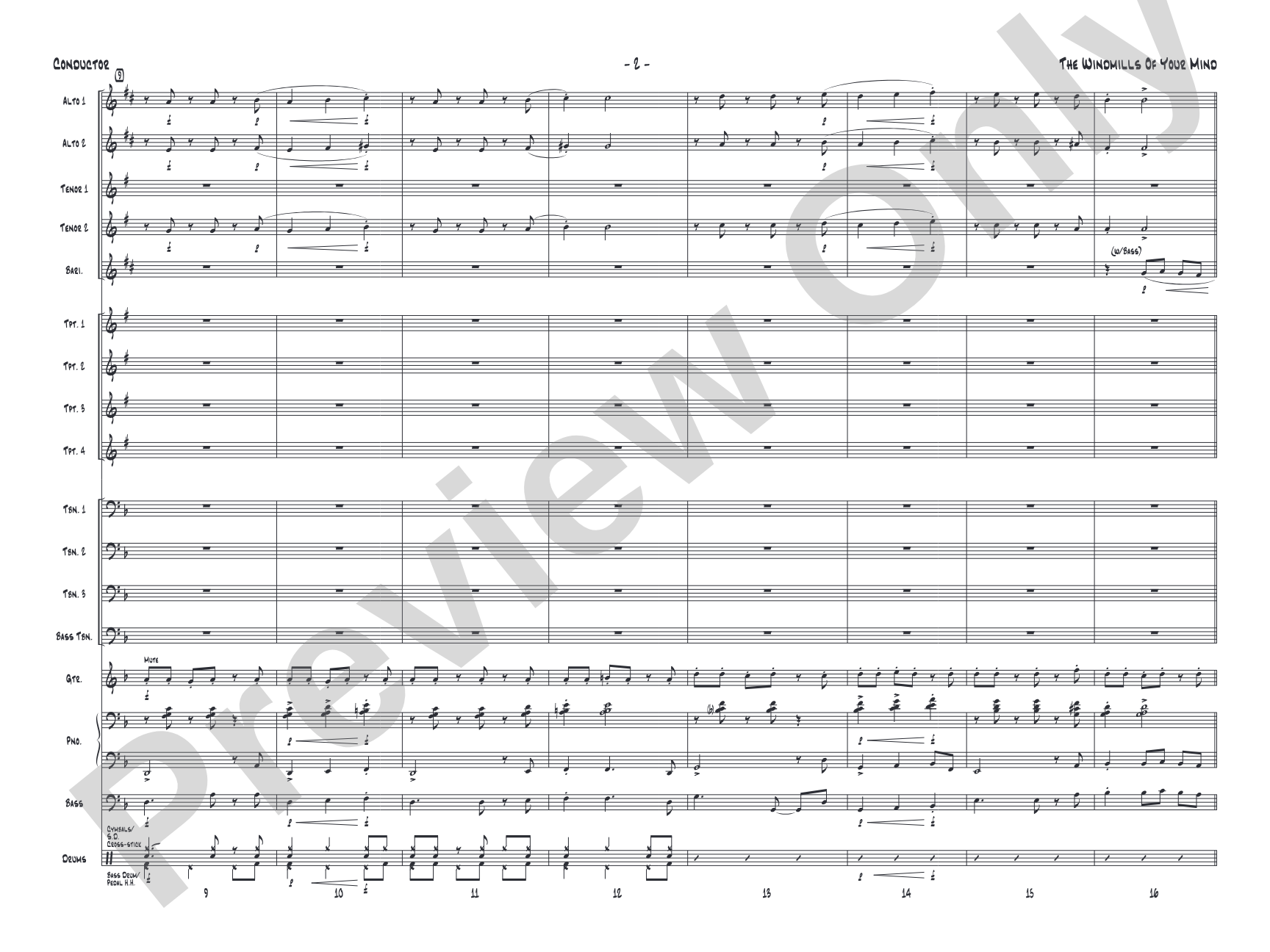 The Windmills of Your Mind: Jazz Ensemble Conductor Score & Parts