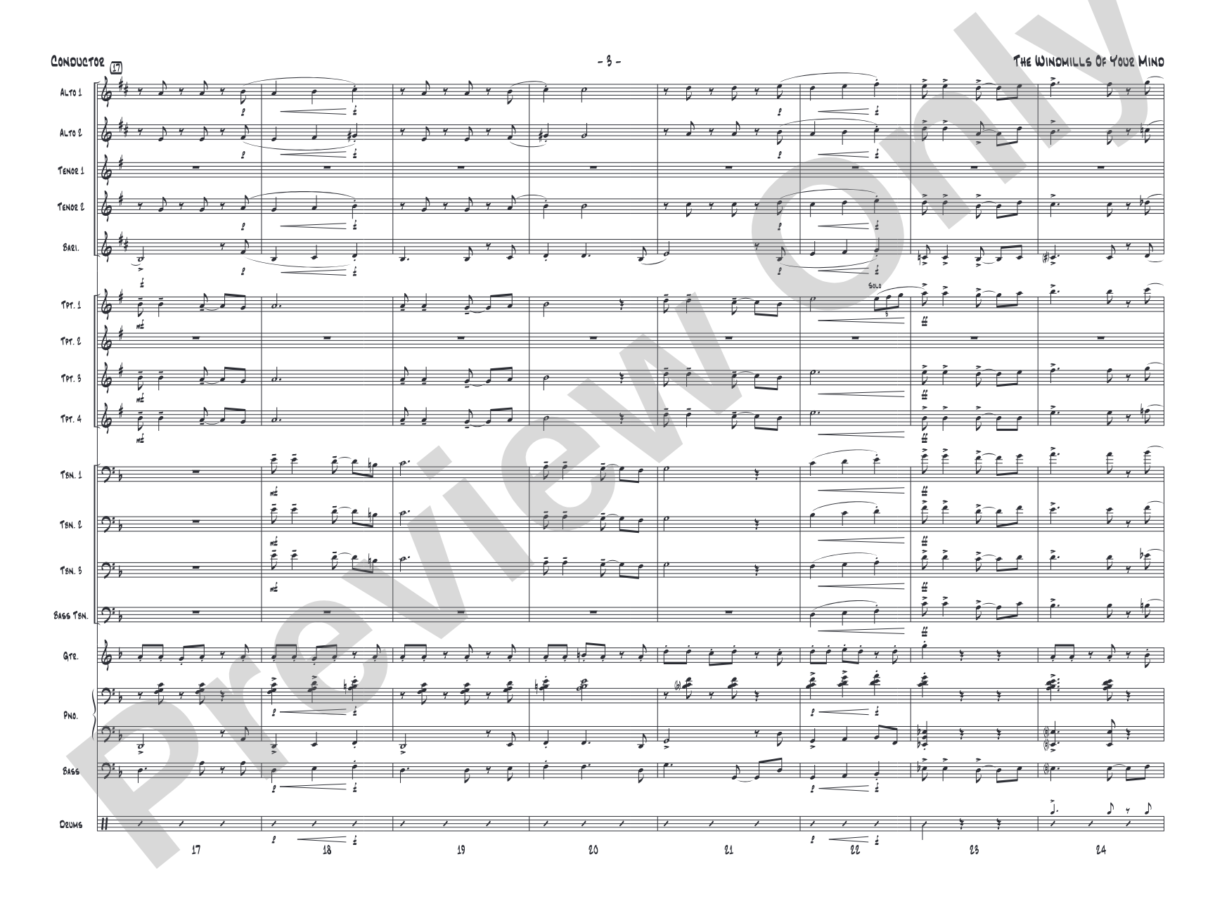 The Windmills of Your Mind: Jazz Ensemble Conductor Score & Parts