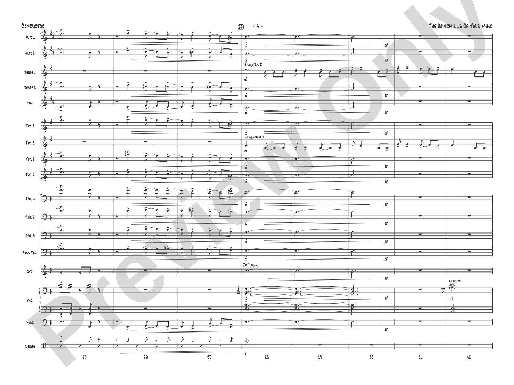 The Windmills of Your Mind: Jazz Ensemble Conductor Score & Parts