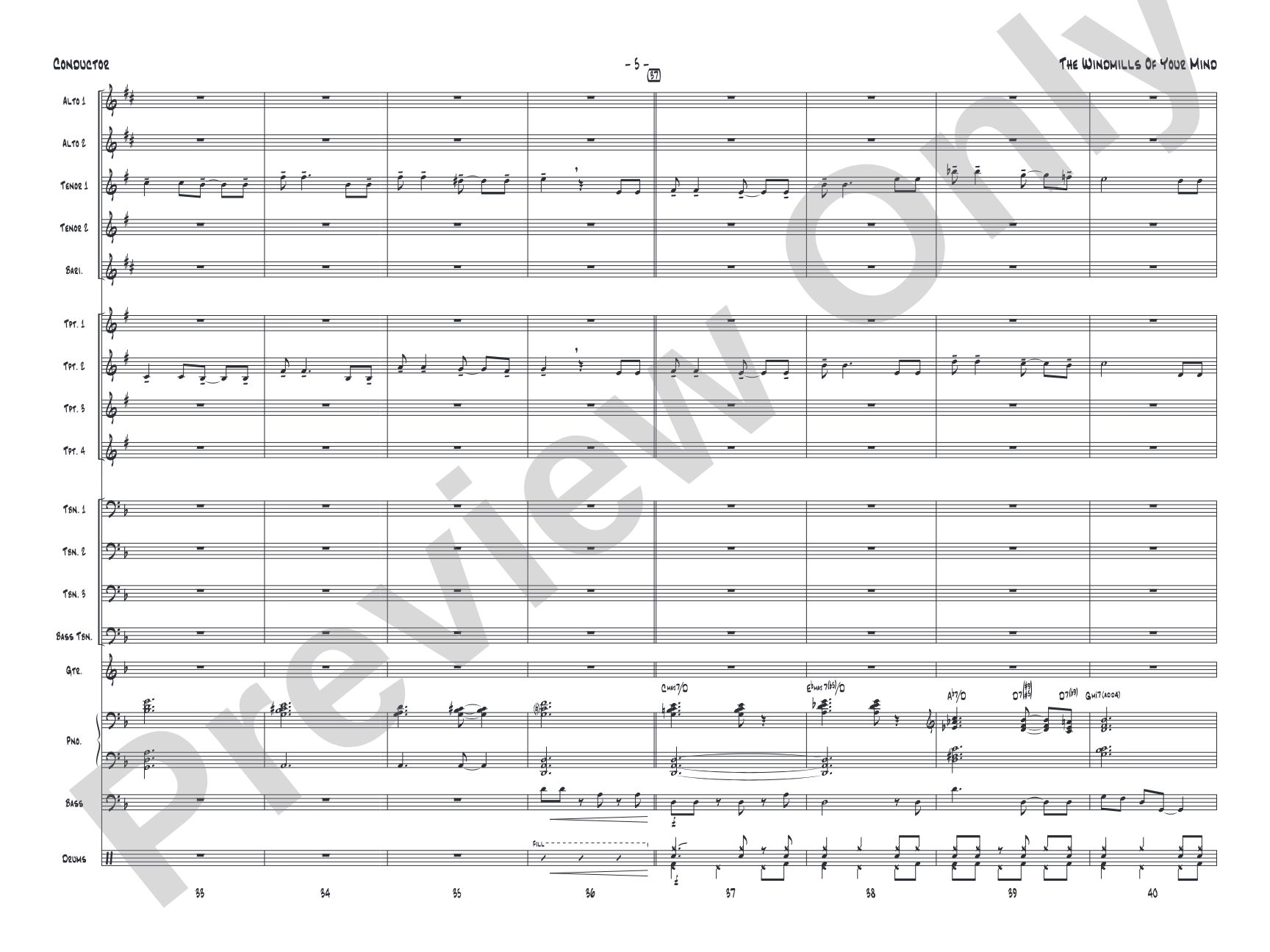 The Windmills of Your Mind: Jazz Ensemble Conductor Score & Parts