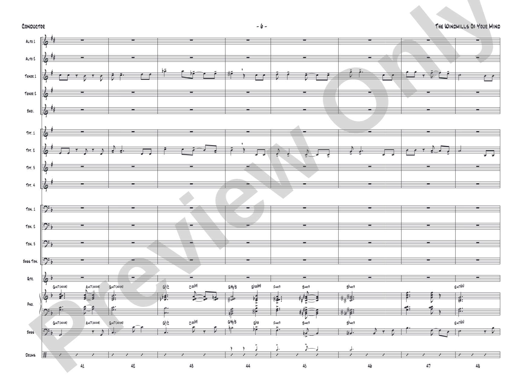 The Windmills of Your Mind: Jazz Ensemble Conductor Score & Parts