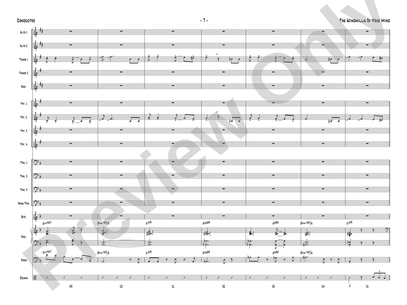 The Windmills of Your Mind: Jazz Ensemble Conductor Score & Parts