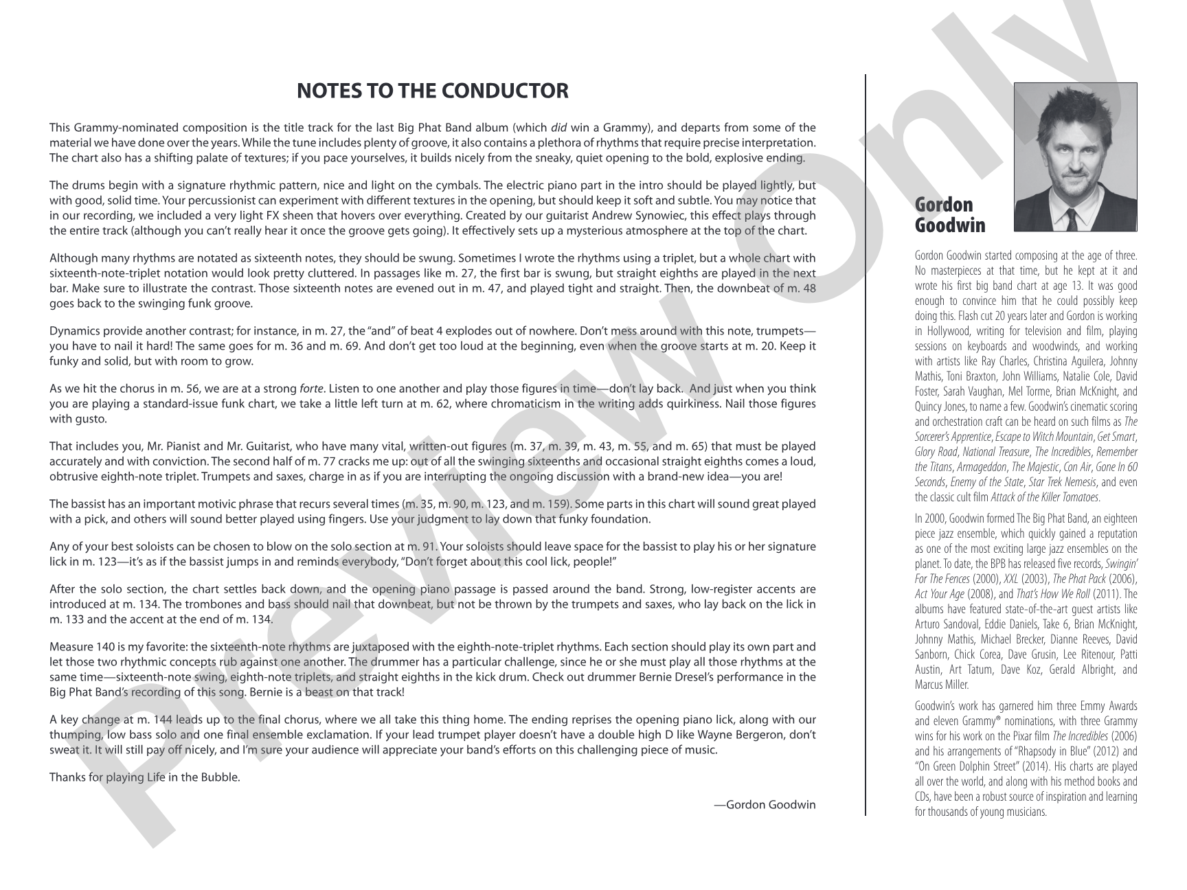 Life in the Bubble: Jazz Ensemble Conductor Score & Parts