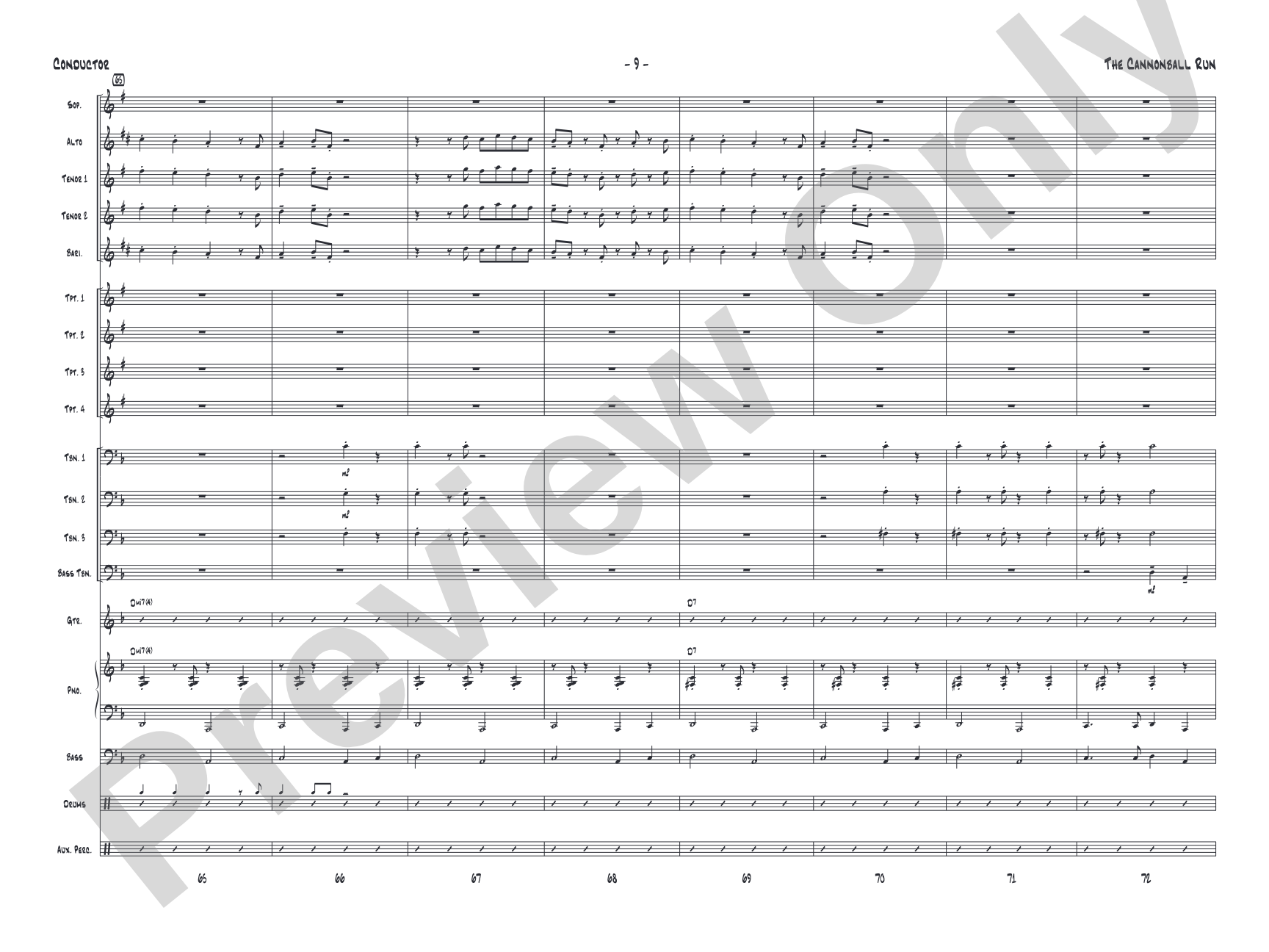 The Cannonball Run: Jazz Ensemble Conductor Score & Parts