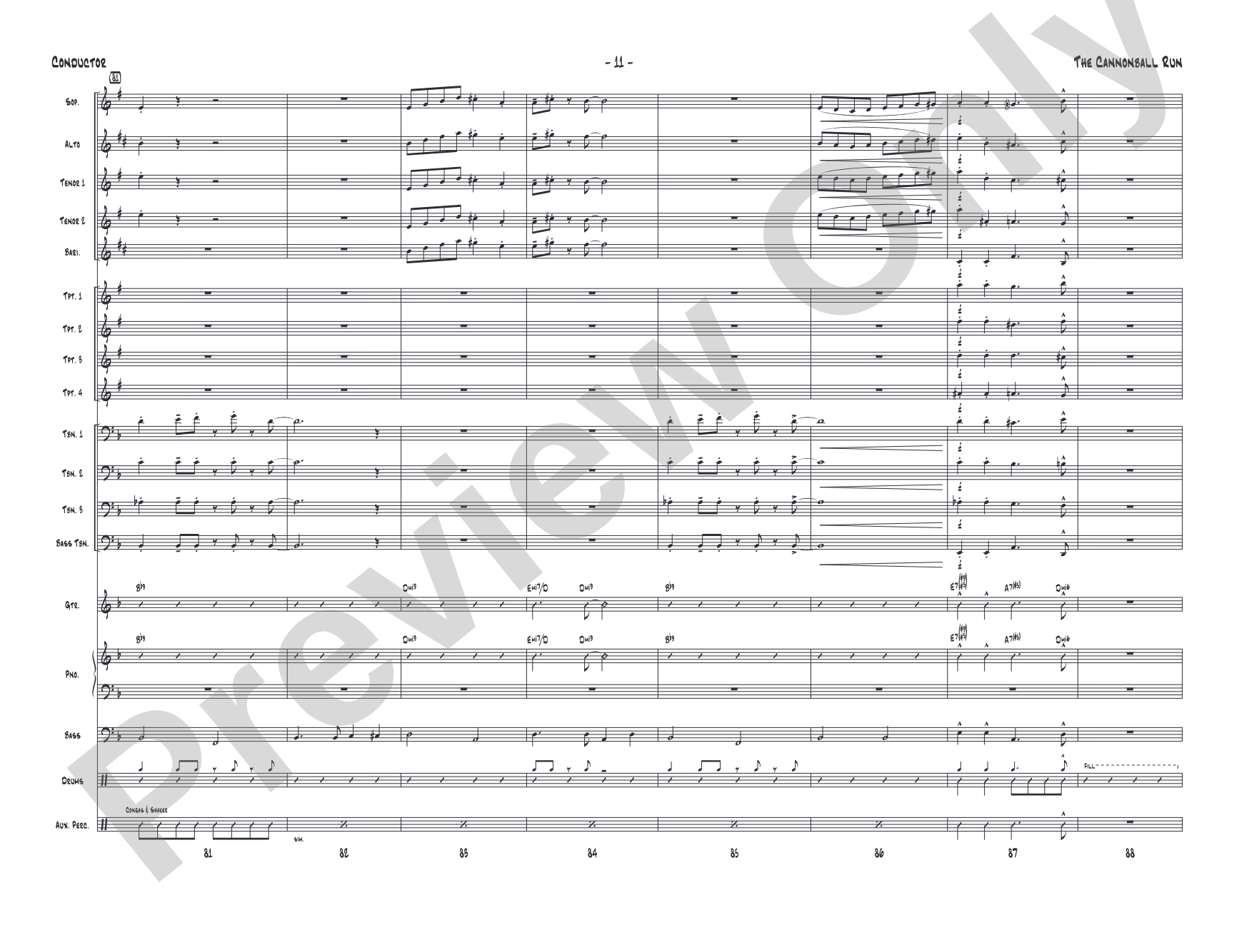 The Cannonball Run: Jazz Ensemble Conductor Score & Parts