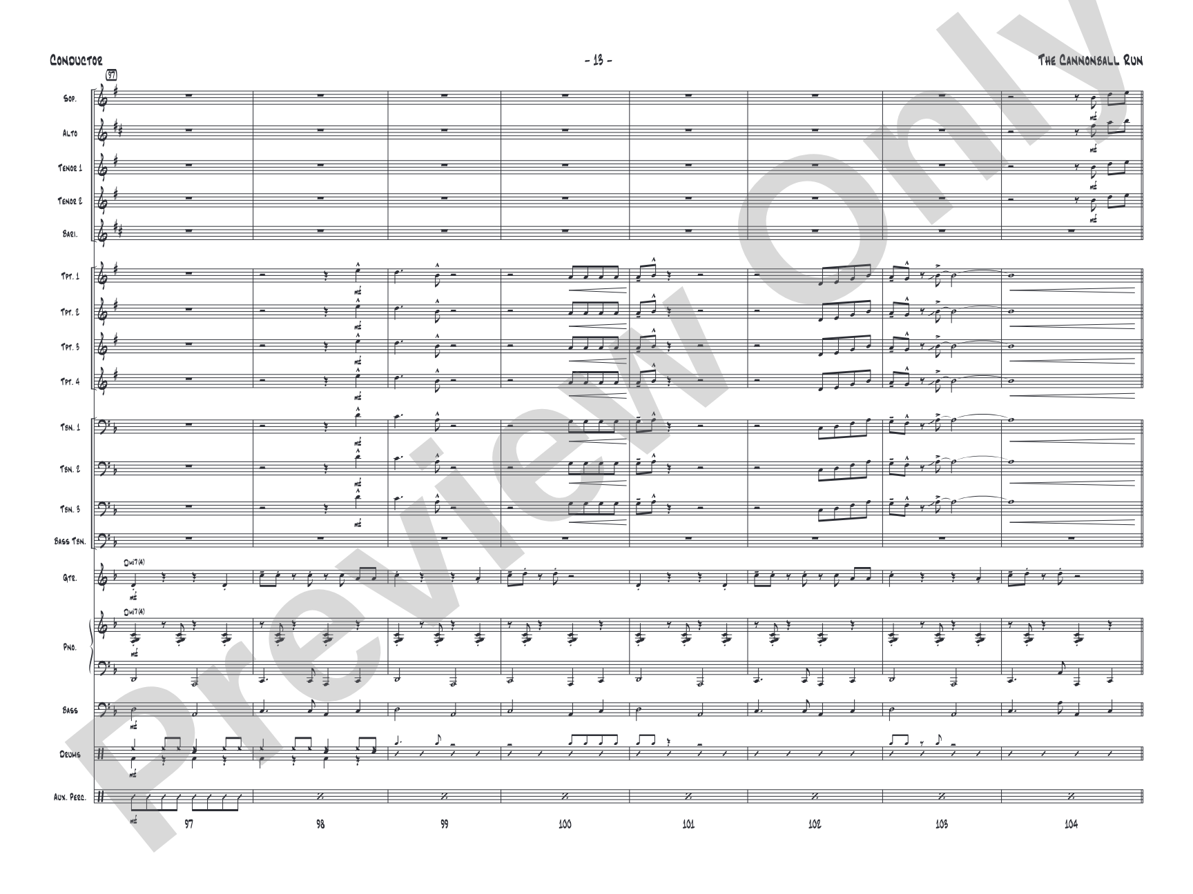 The Cannonball Run: Jazz Ensemble Conductor Score & Parts