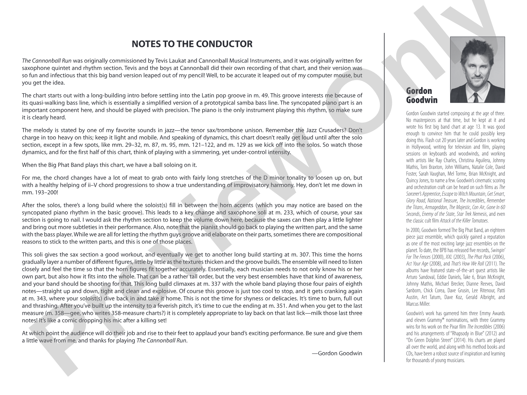 The Cannonball Run: Jazz Ensemble Conductor Score & Parts