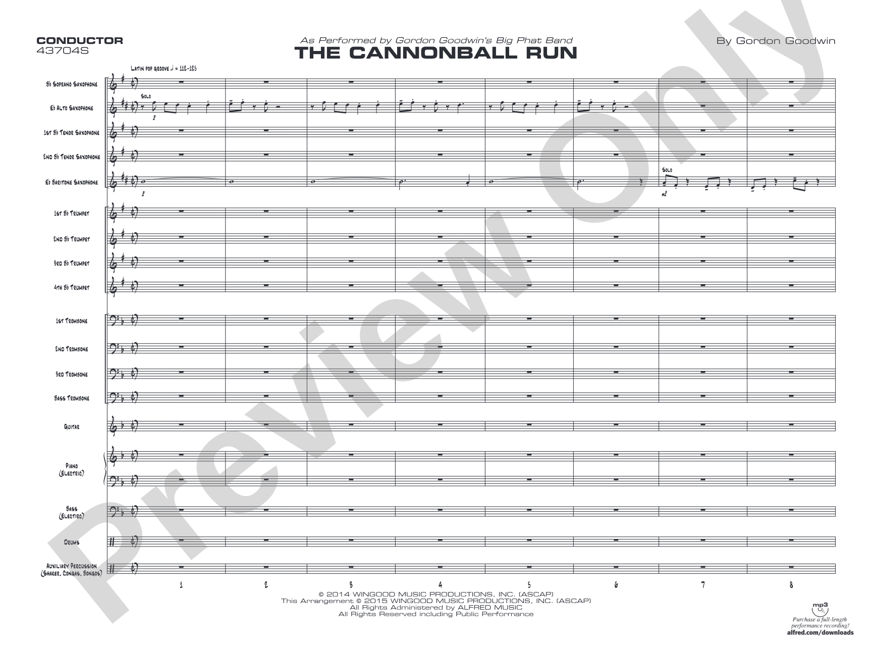 The Cannonball Run: Jazz Ensemble Conductor Score & Parts