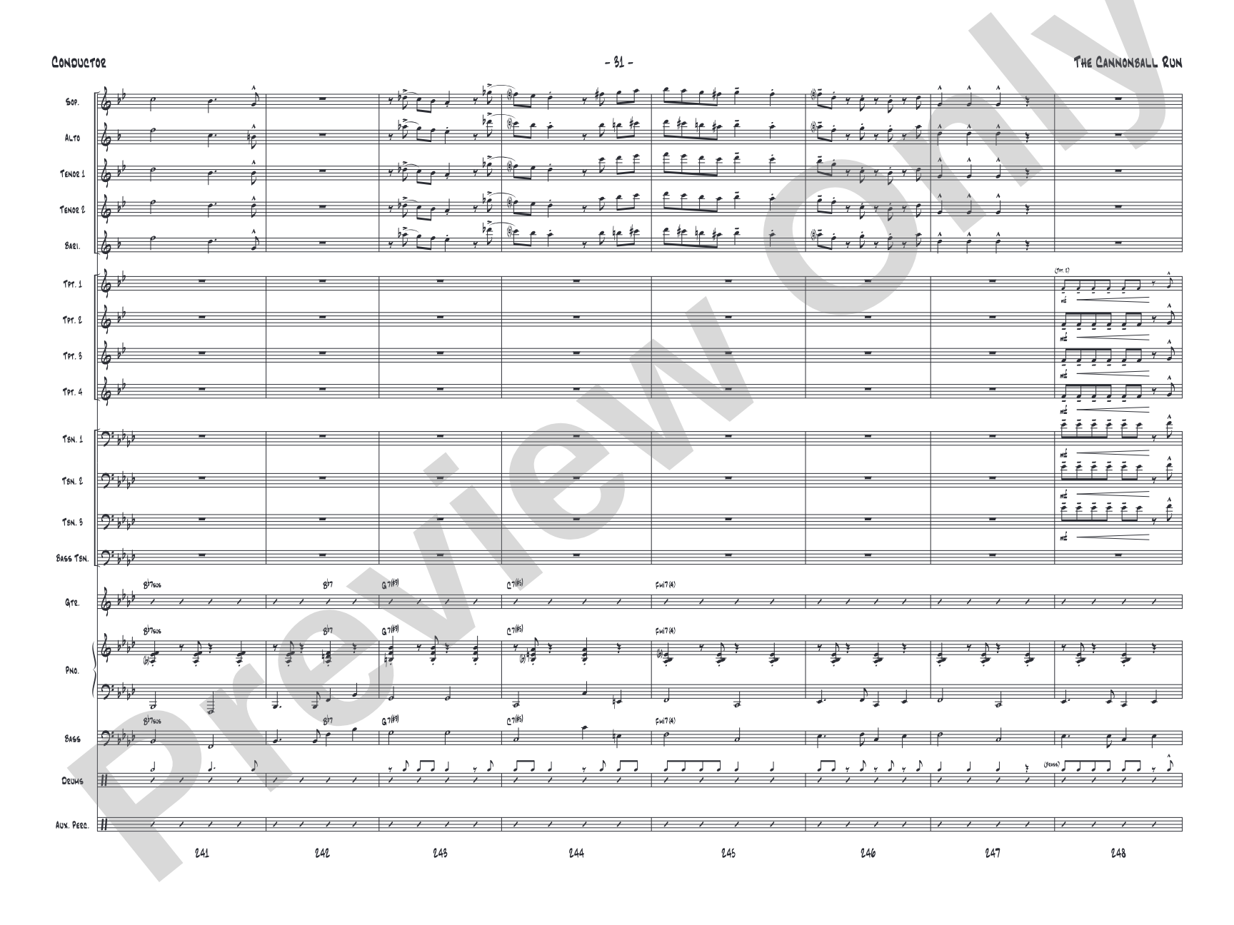 The Cannonball Run: Jazz Ensemble Conductor Score & Parts