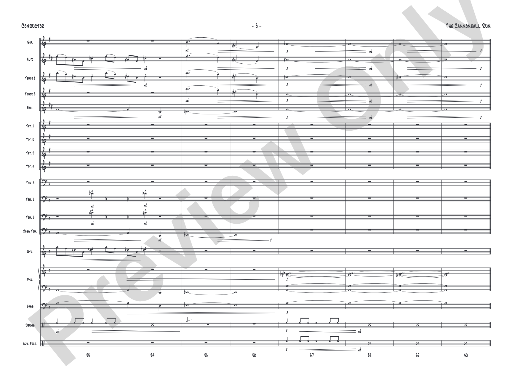 The Cannonball Run: Jazz Ensemble Conductor Score & Parts
