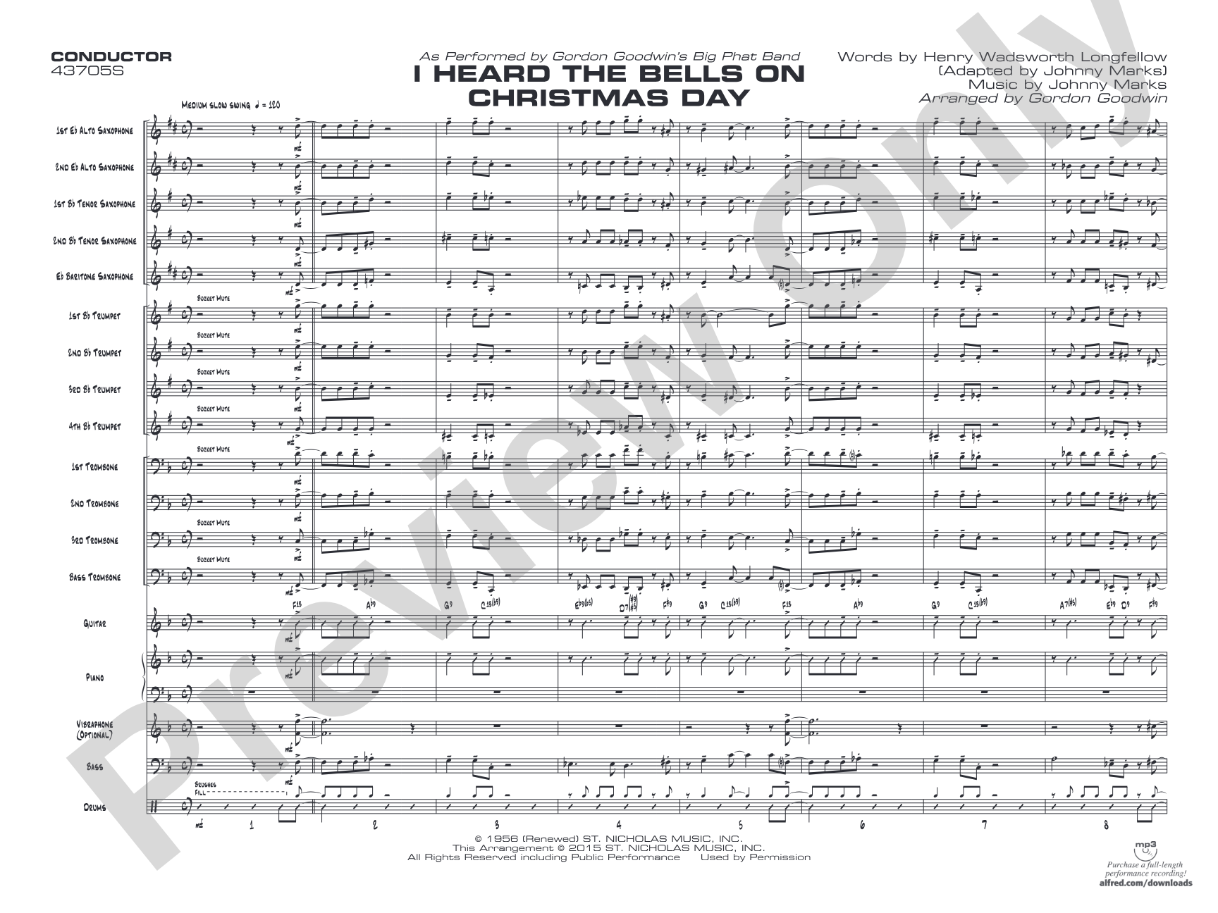 I Heard the Bells on Christmas Day: Jazz Ensemble Conductor Score & Parts