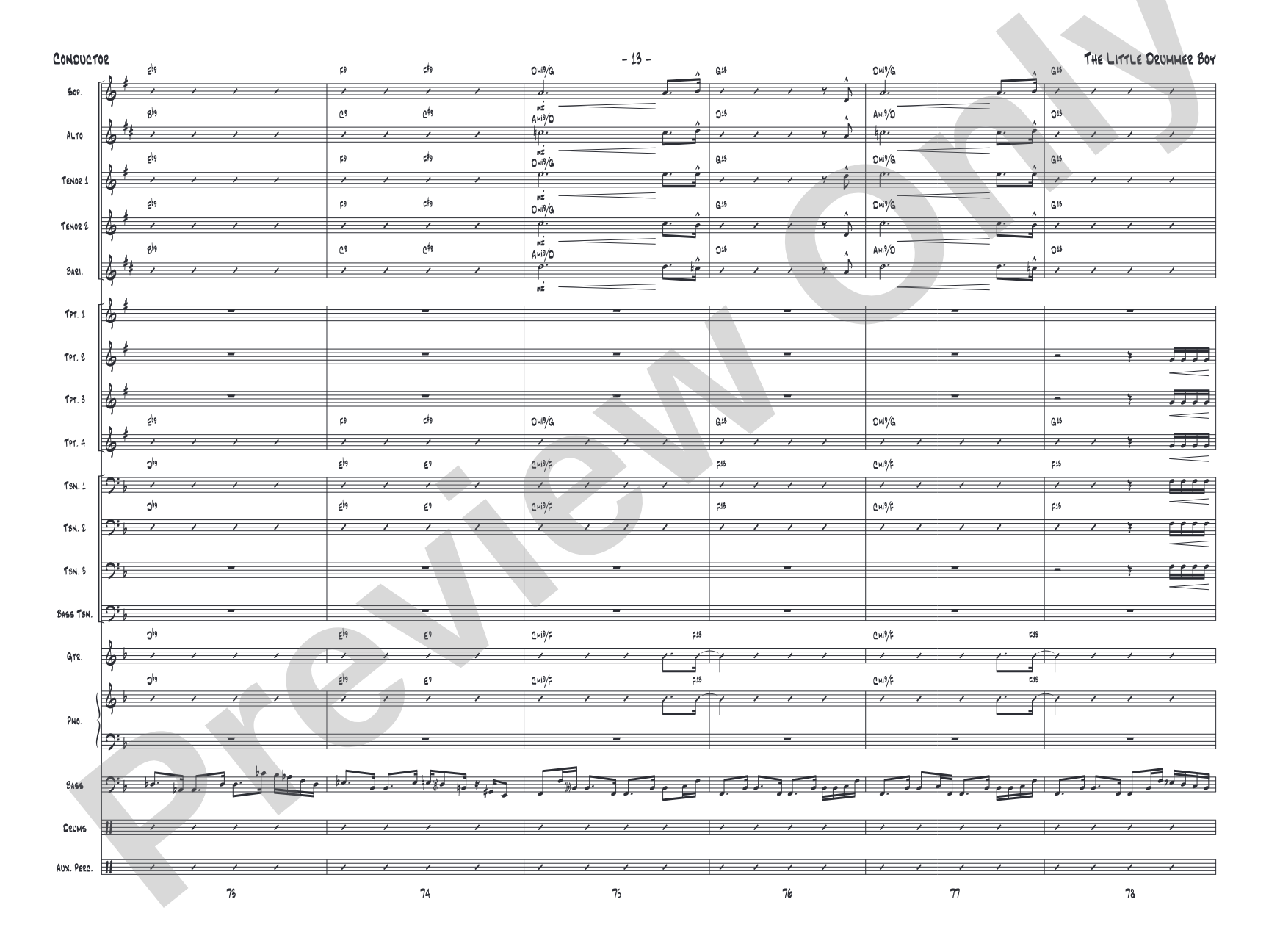 The Little Drummer Boy: Jazz Ensemble Conductor Score & Parts