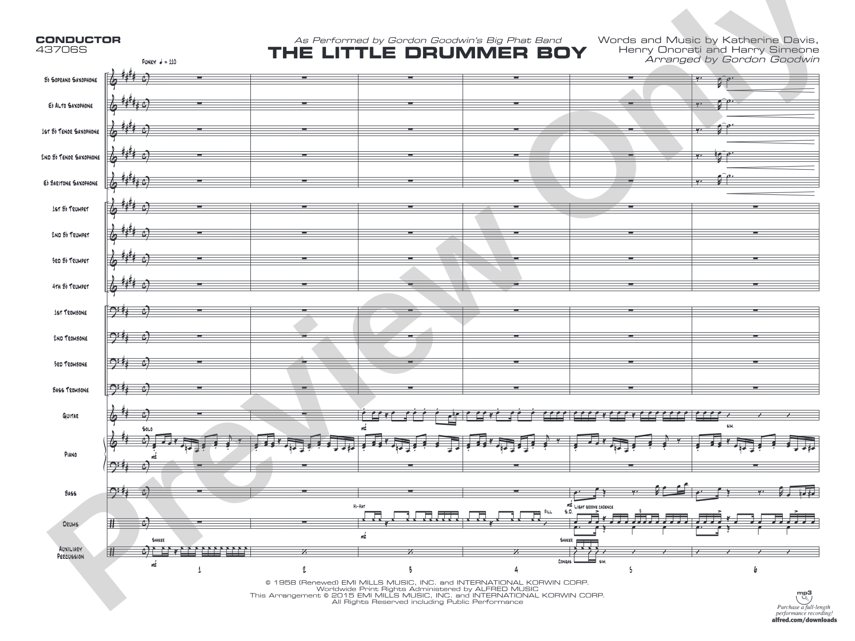 The Little Drummer Boy: Jazz Ensemble Conductor Score & Parts