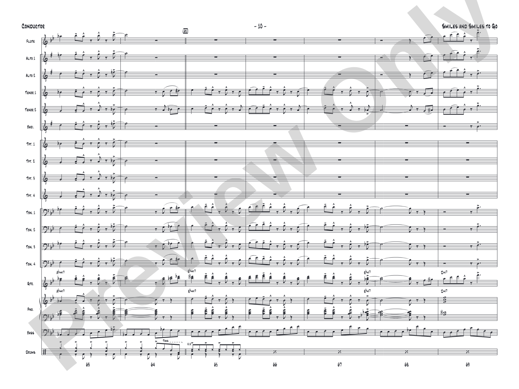 Smiles and Smiles to Go: Jazz Ensemble Conductor Score & Parts