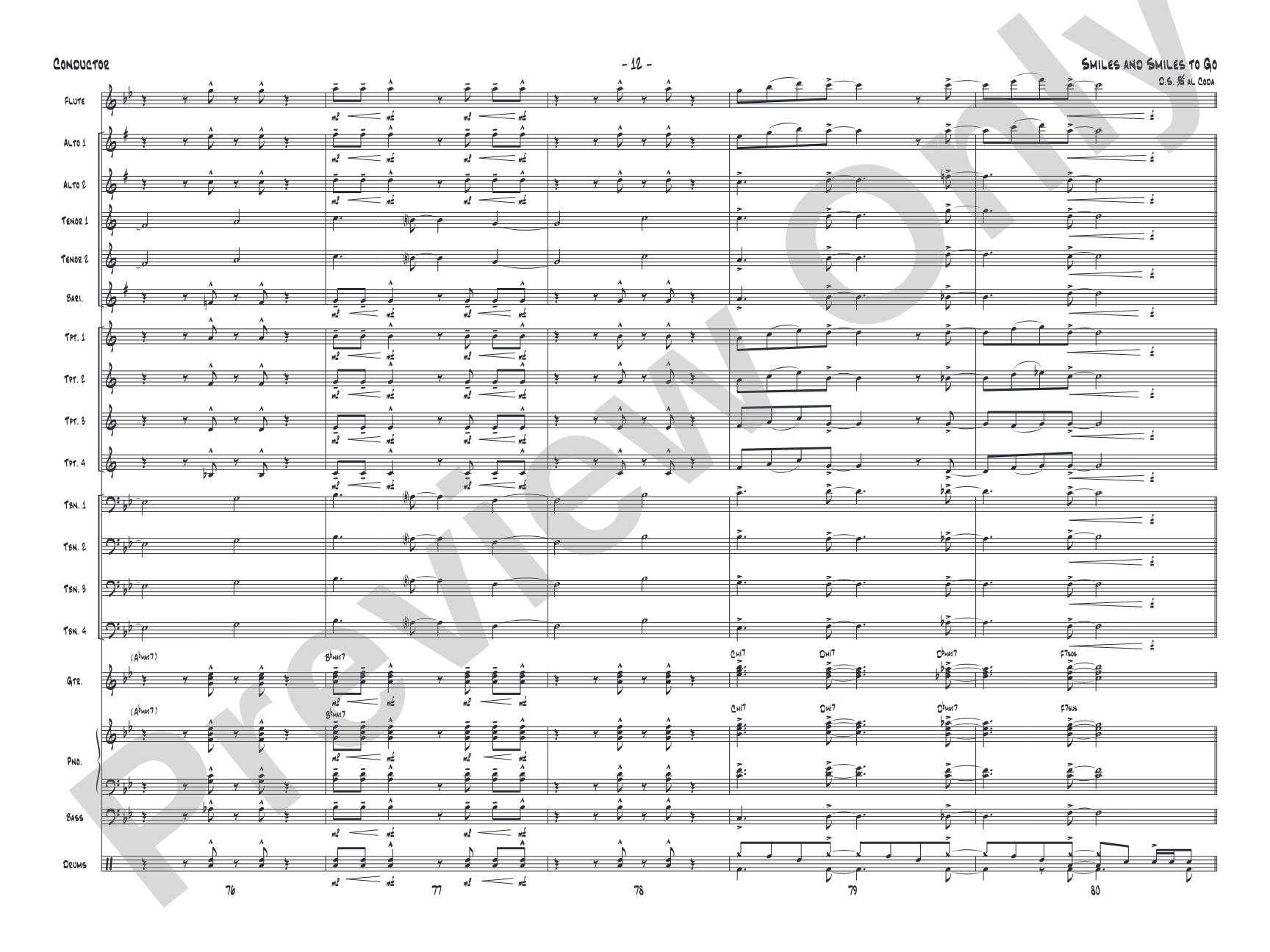 Smiles and Smiles to Go: Jazz Ensemble Conductor Score & Parts