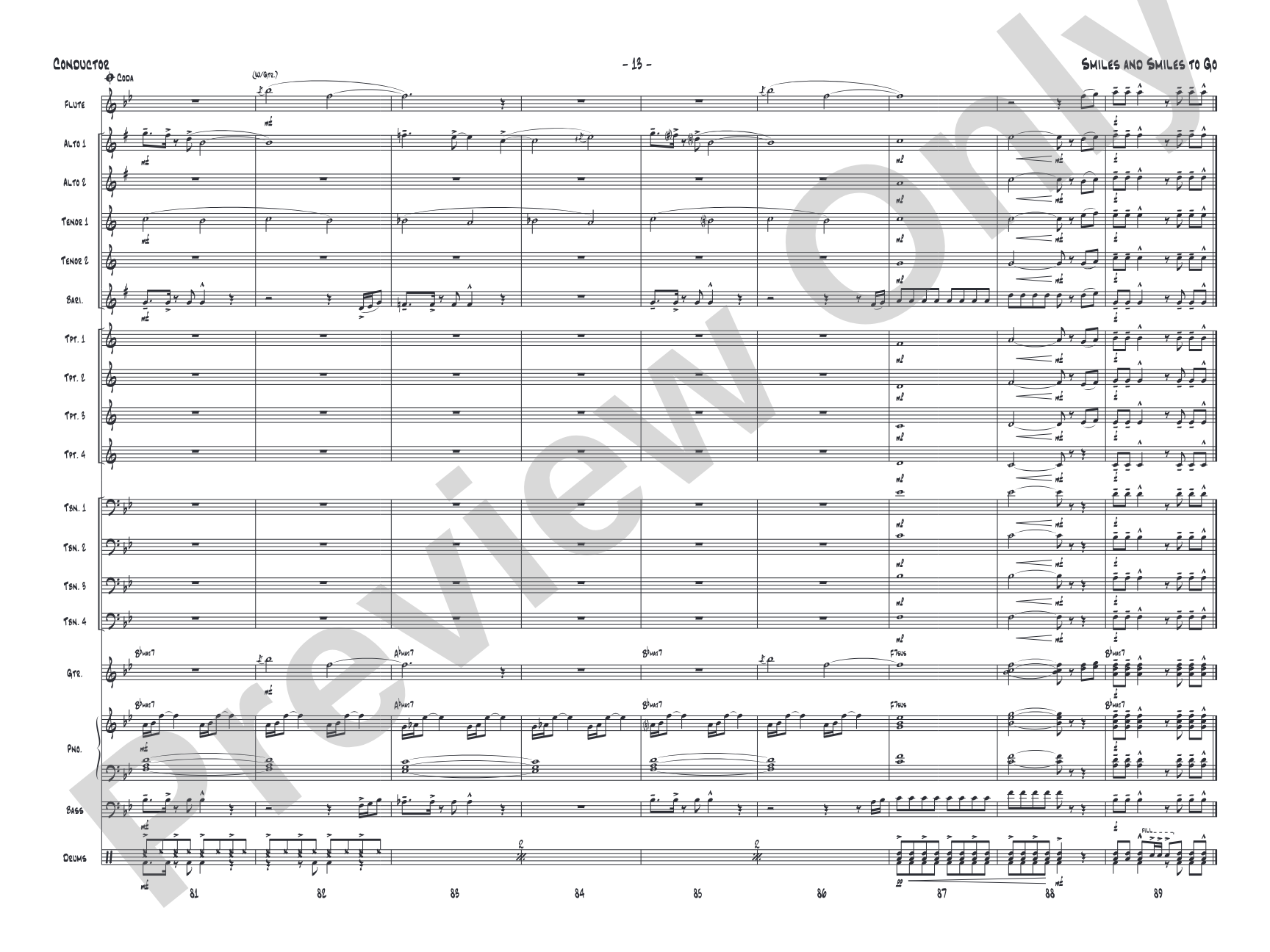 Smiles and Smiles to Go: Jazz Ensemble Conductor Score & Parts