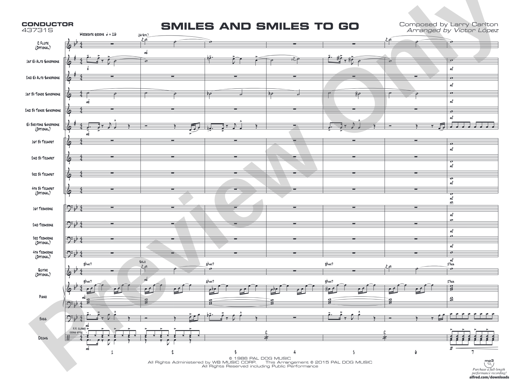 Smiles and Smiles to Go: Jazz Ensemble Conductor Score & Parts