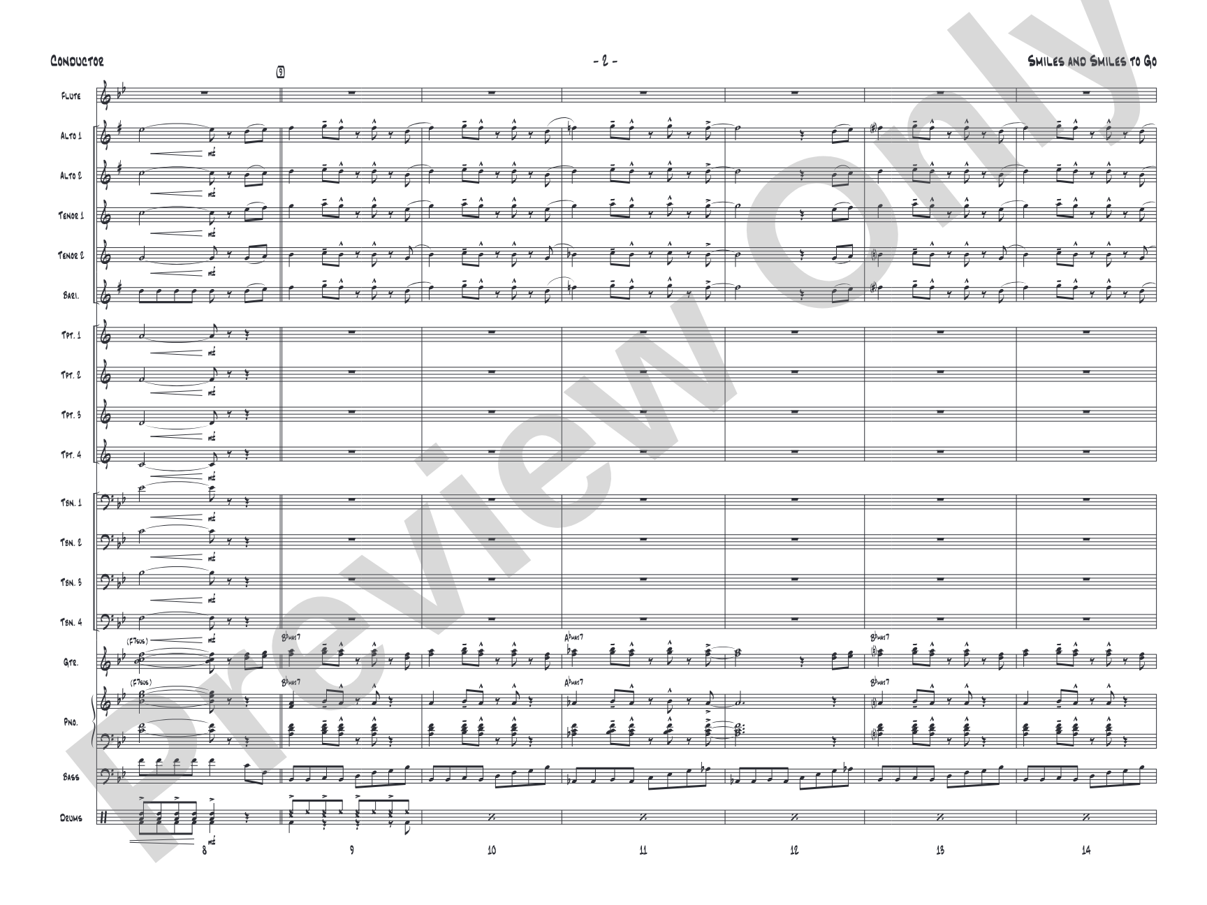 Smiles and Smiles to Go: Jazz Ensemble Conductor Score & Parts