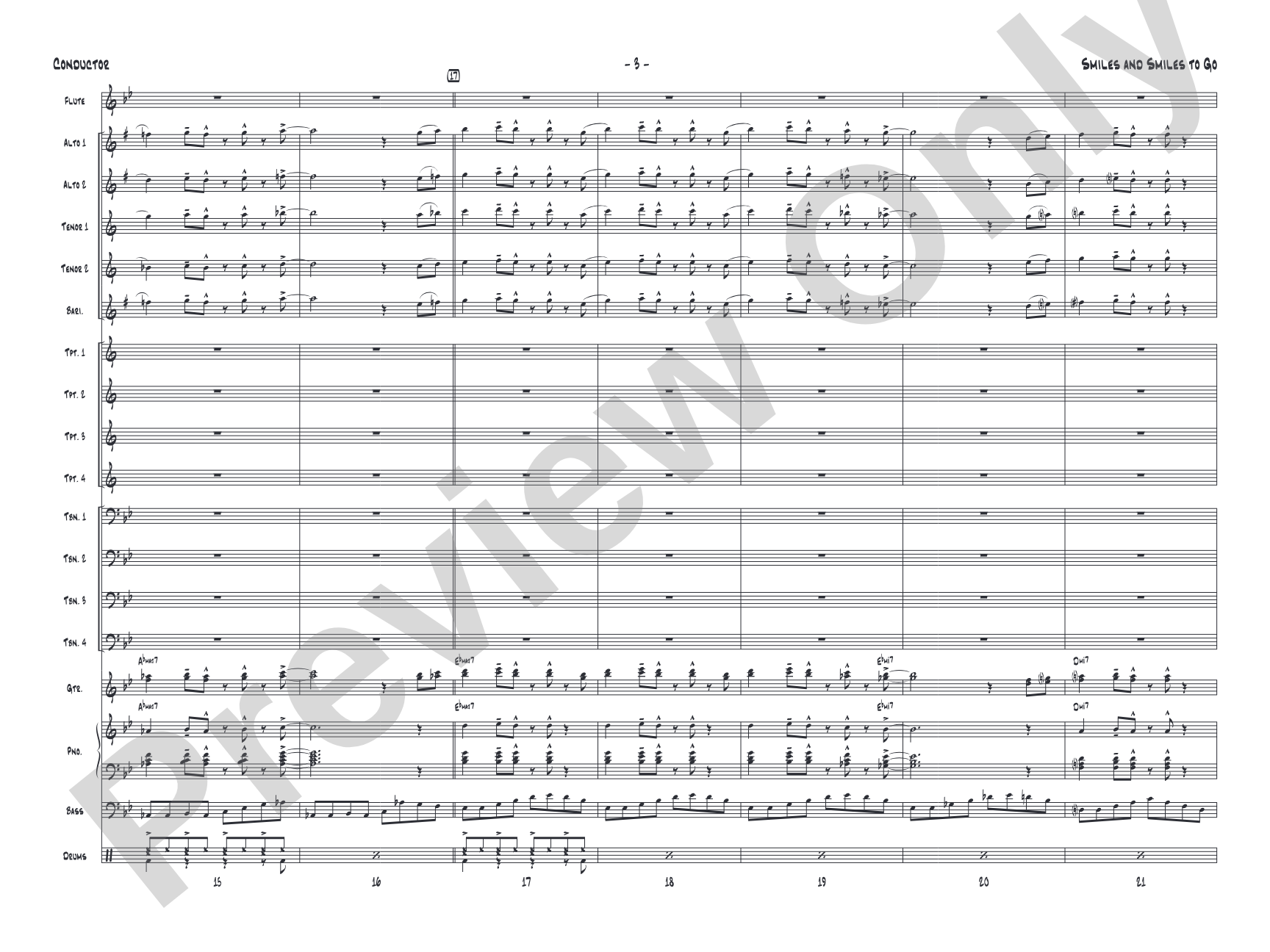 Smiles and Smiles to Go: Jazz Ensemble Conductor Score & Parts