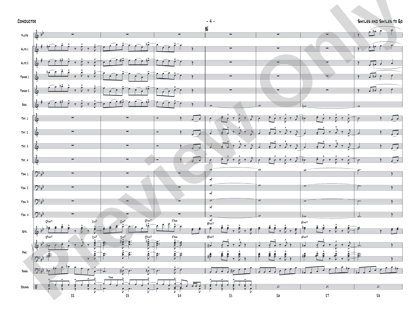 Smiles and Smiles to Go: Jazz Ensemble Conductor Score & Parts