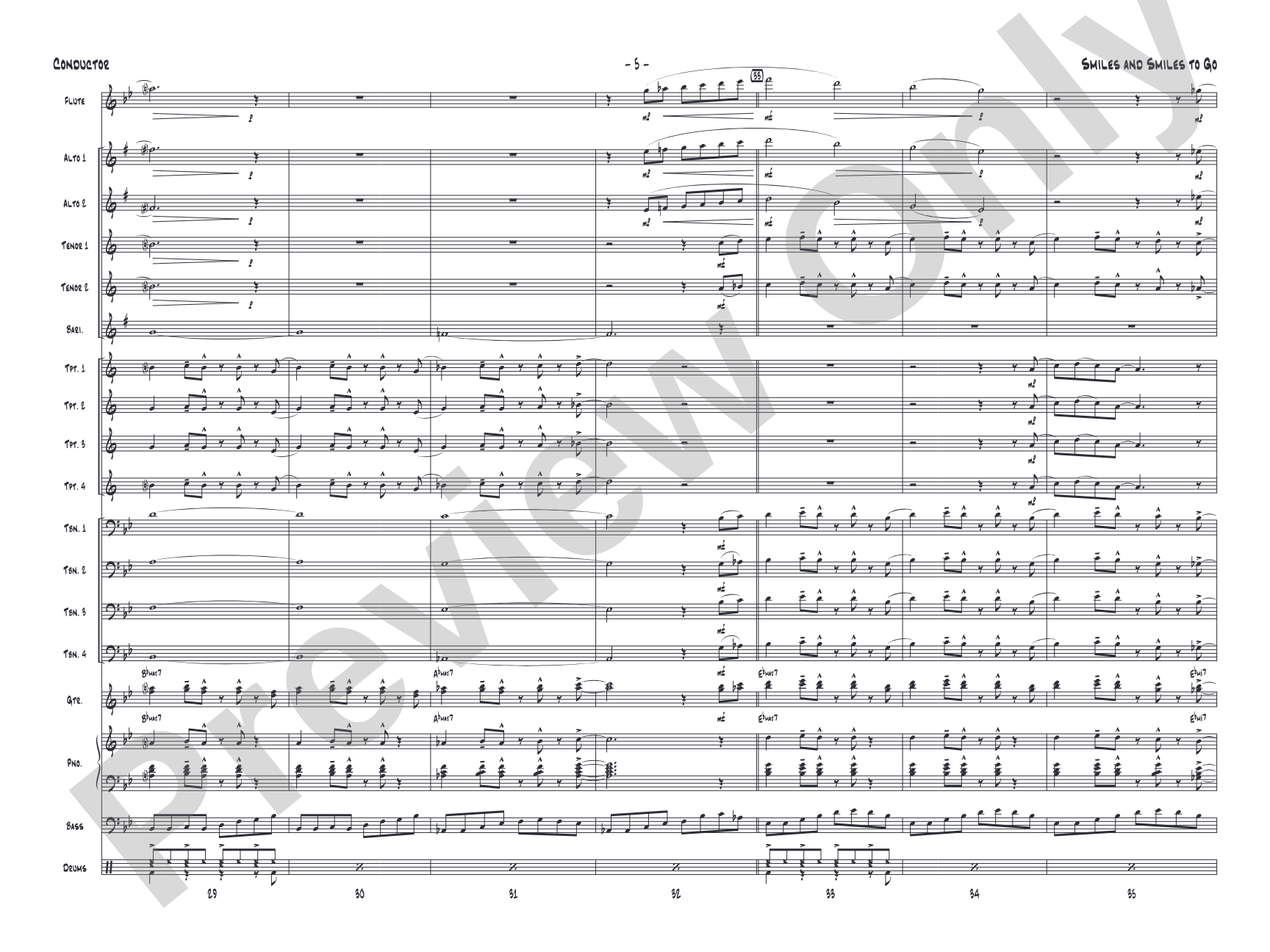 Smiles and Smiles to Go: Jazz Ensemble Conductor Score & Parts
