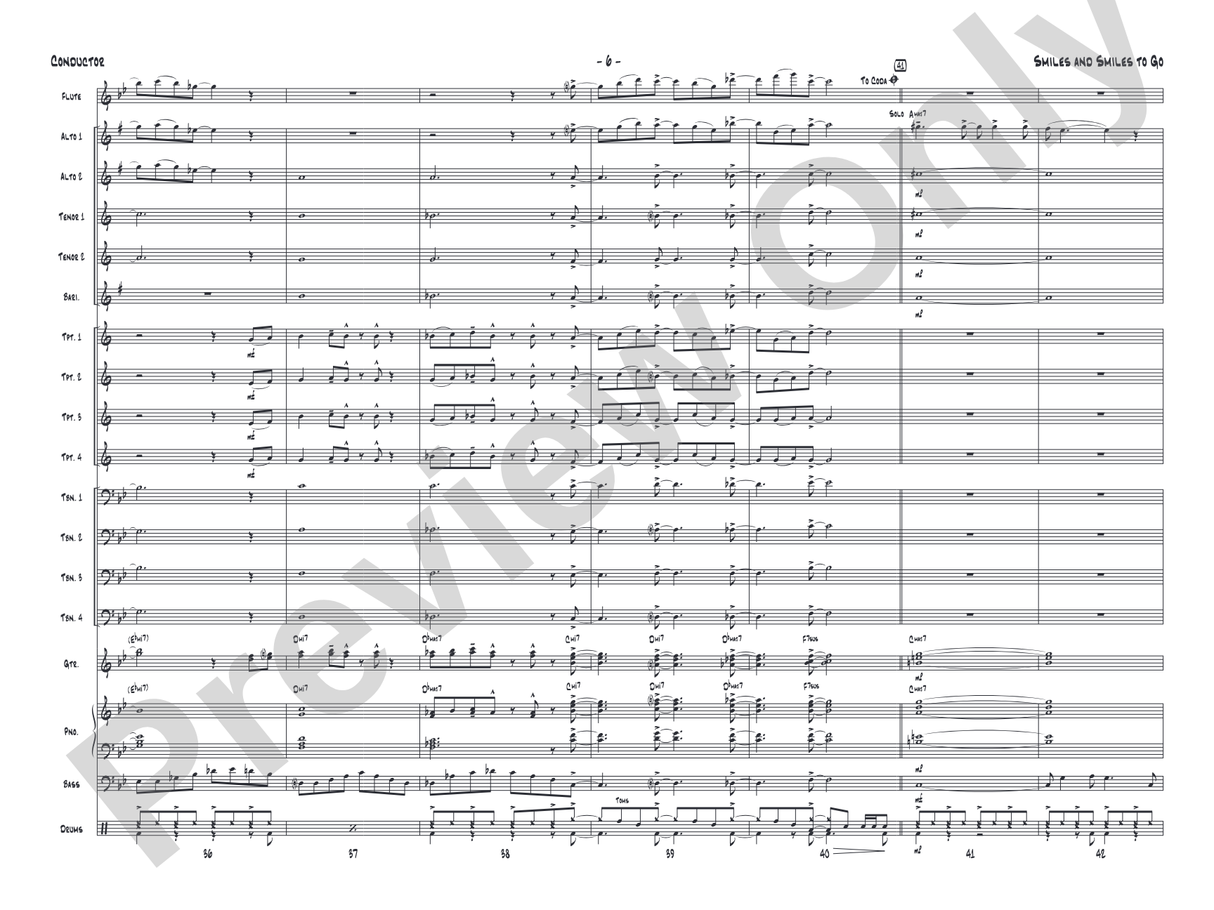 Smiles and Smiles to Go: Jazz Ensemble Conductor Score & Parts