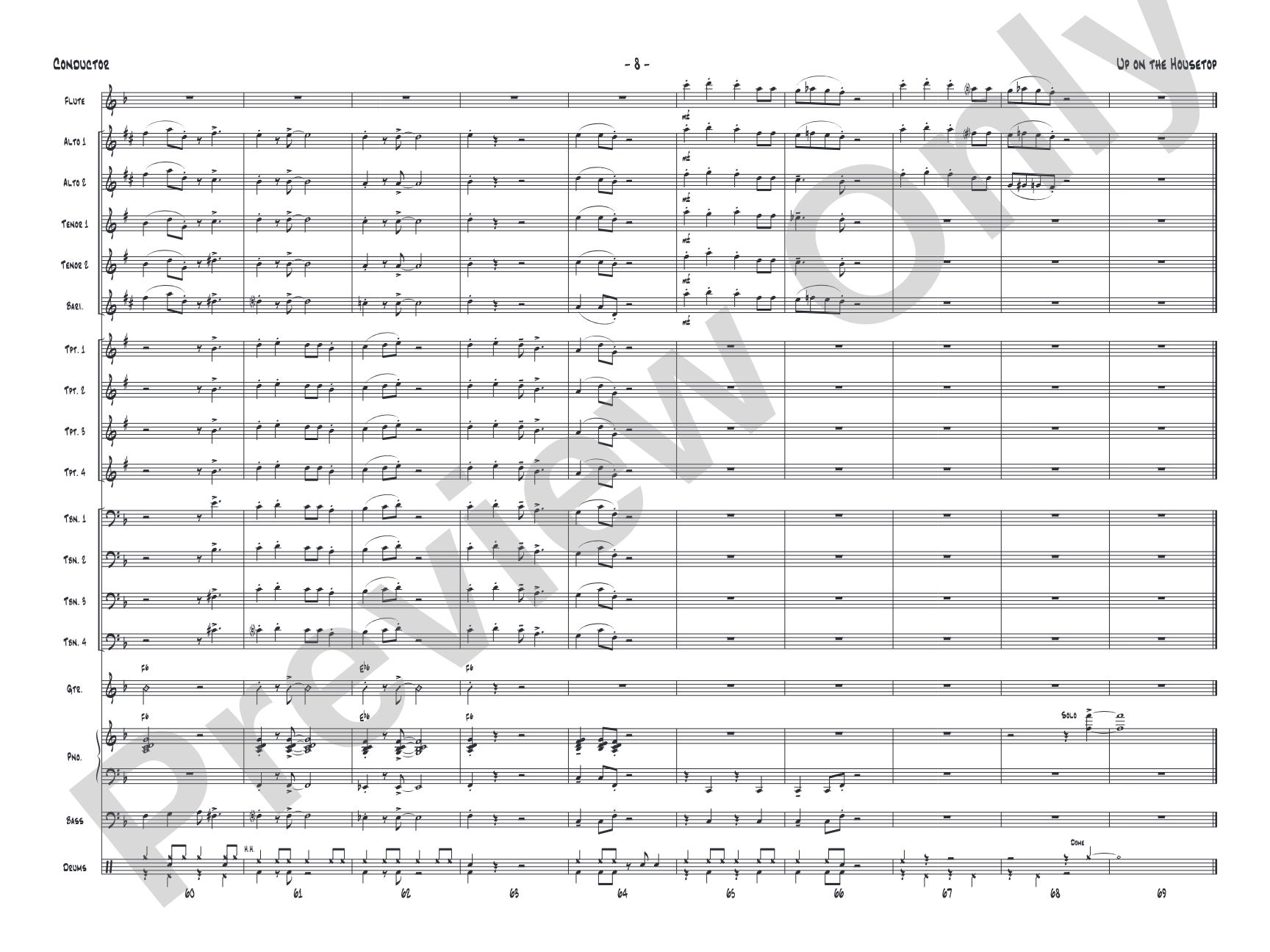 Up on the Housetop: Jazz Ensemble Conductor Score & Parts