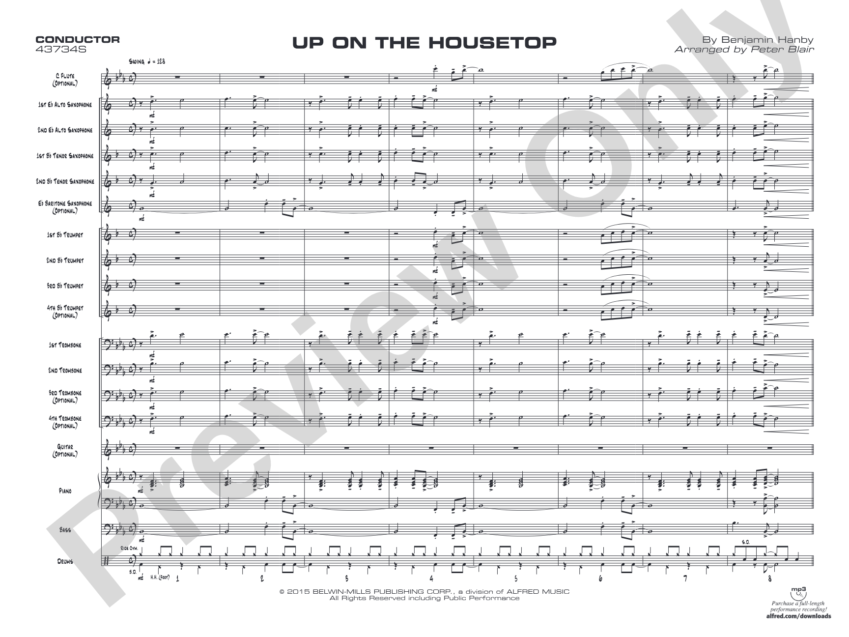 Up on the Housetop: Jazz Ensemble Conductor Score & Parts