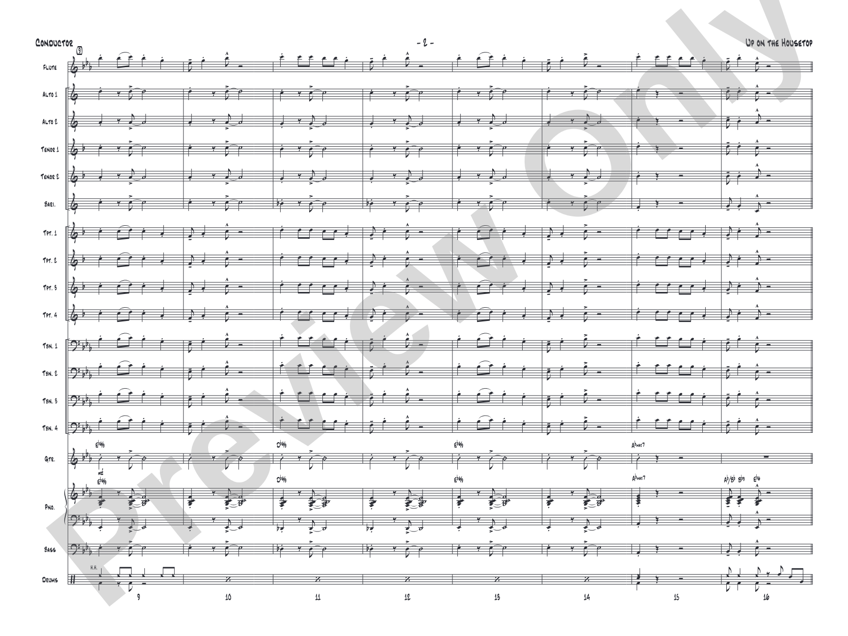 Up on the Housetop: Jazz Ensemble Conductor Score & Parts