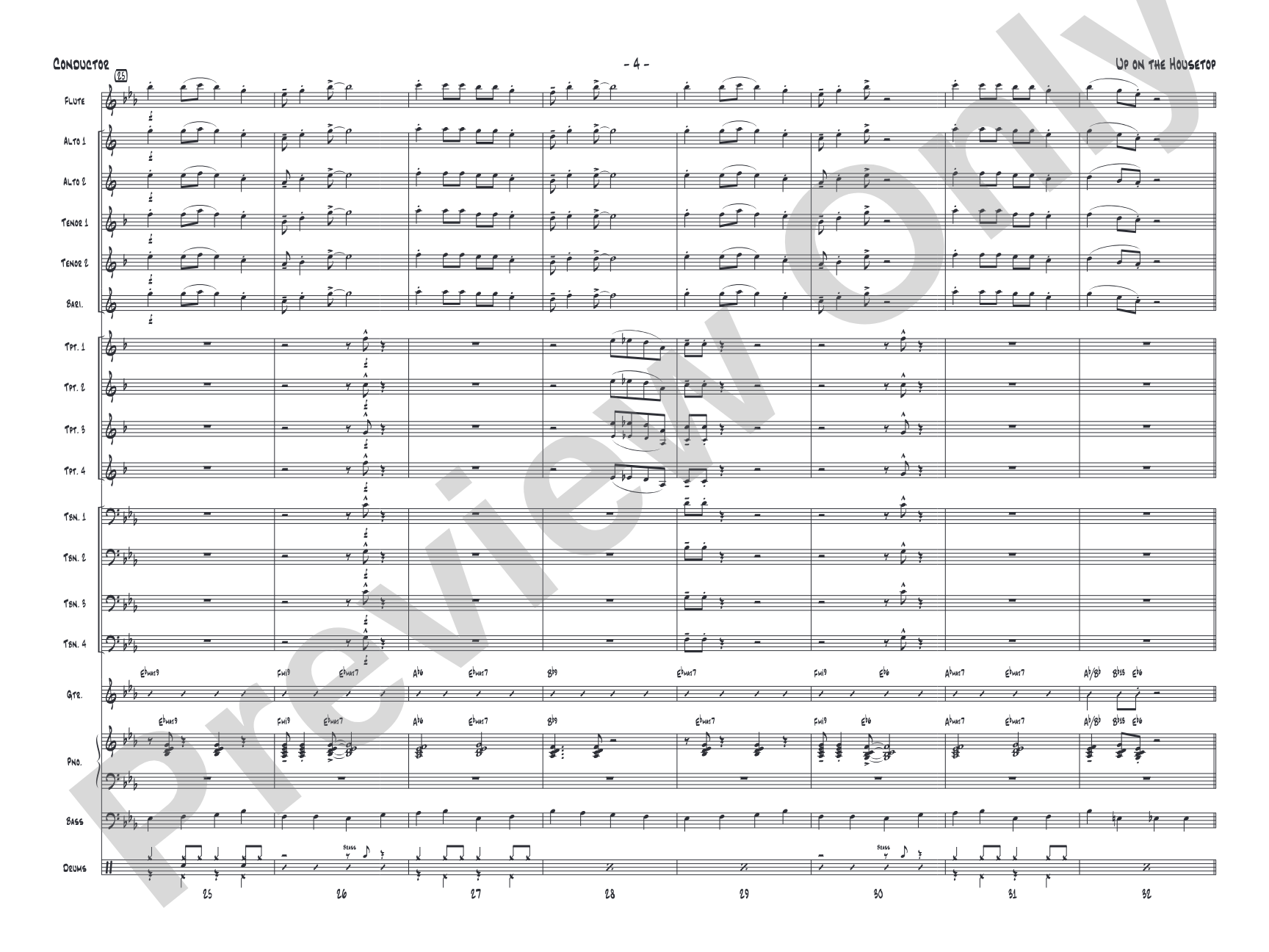 Up on the Housetop: Jazz Ensemble Conductor Score & Parts